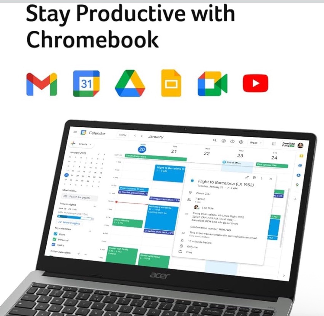 Acer Chromebook 315 15.6″ FHD IPS Intel N4500 4GB 64GB Chrome OS Silver