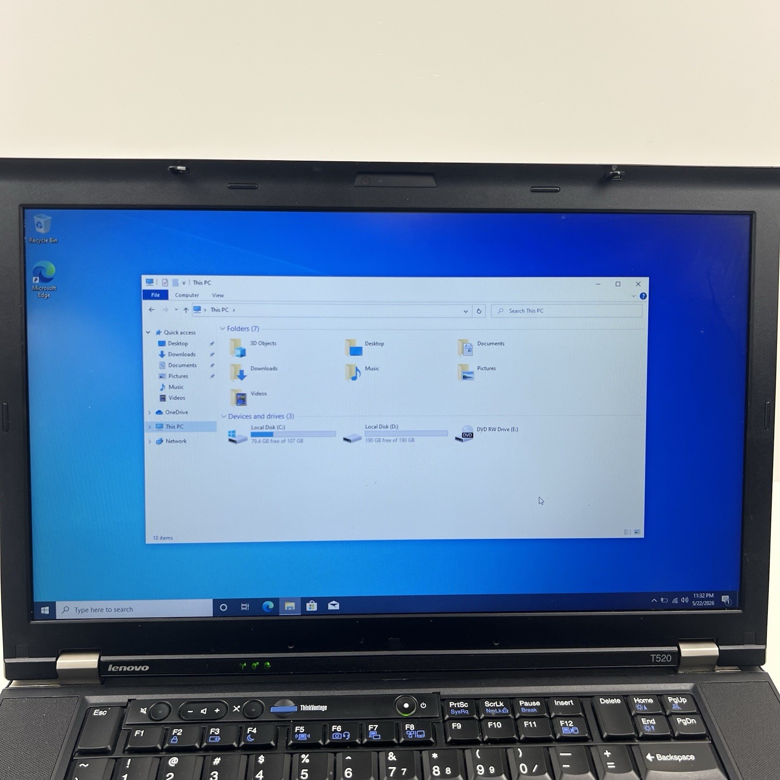 Lenovo ThinkPad T520 Intel i7-2640M 8GB 320GB HDD Win 10 w/ Charger|ELP75, READ