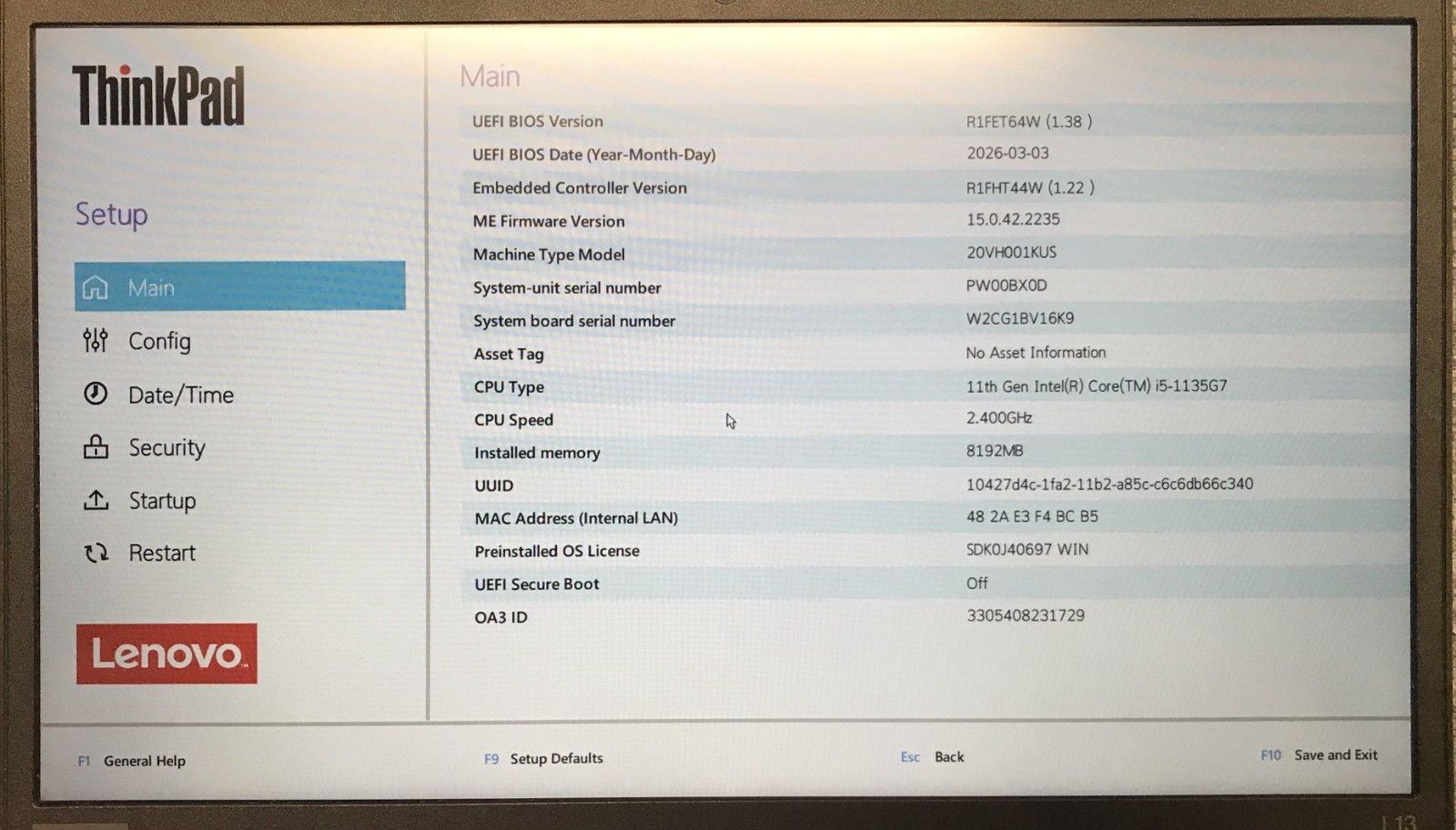 Lenovo ThinkPad L13 Gen 2 13.3″ Laptop i5-1135G7 8GB RAM 256GB NVMe, As Is