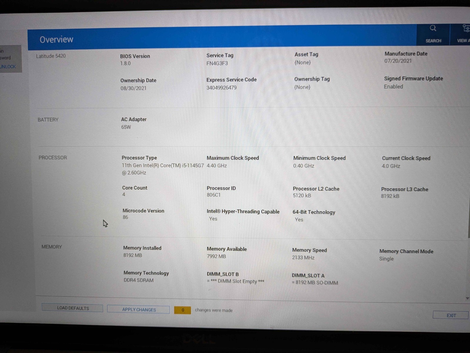Dell Latitude 5420 14″ Intel i5-1145G7 14″ NO RAM NO SSD NO BATT – READ DESC
