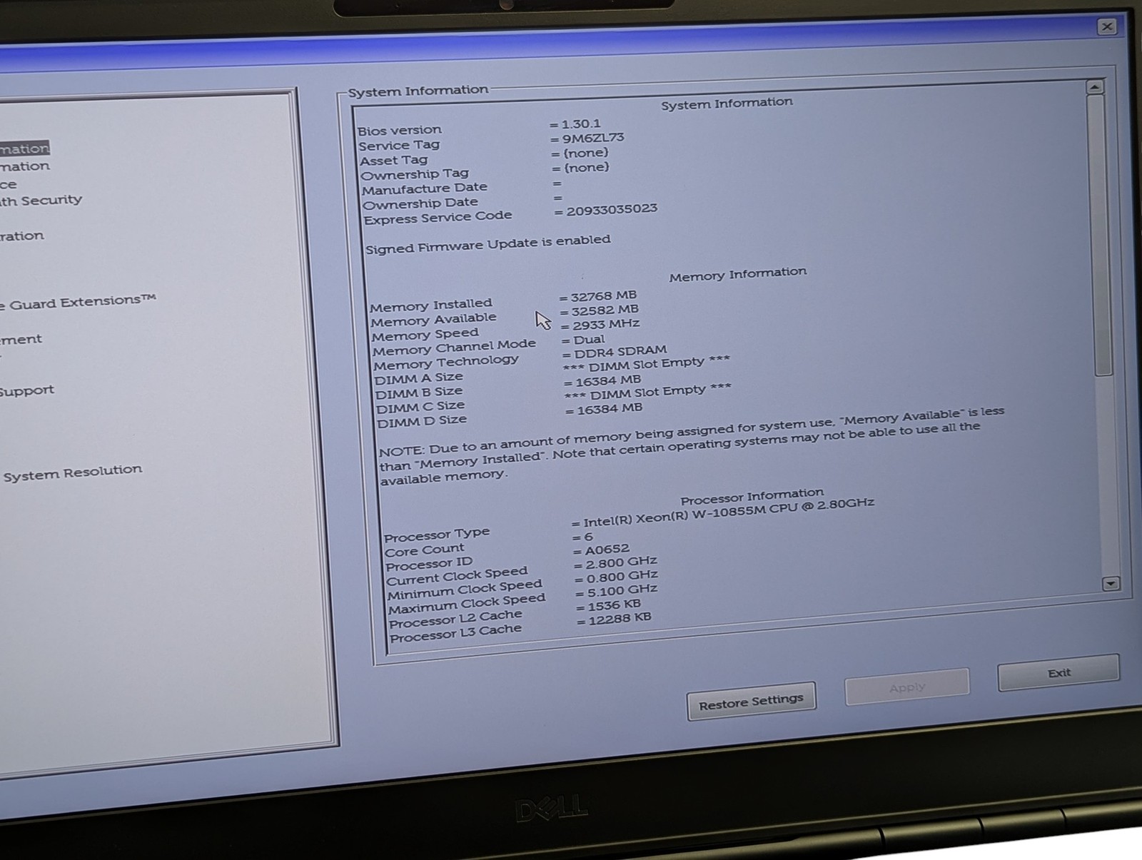 Dell Precision 7750 XEON W-10855M 17″2.8Ghz 32GB RAM 512GB SSD Grade D