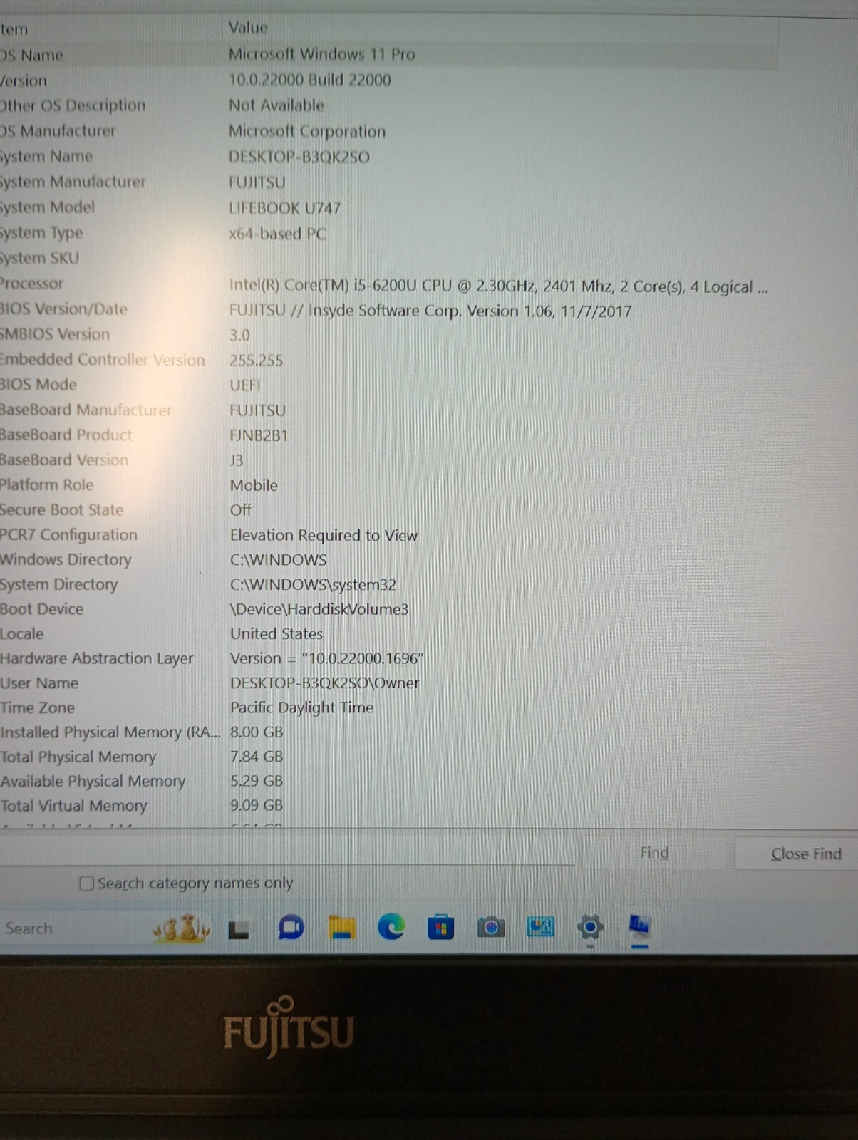7081 LifeBook U747 w/genuine Fujitsu Charger!! i5 6th gen.8GB.256GB M.2.14″ FHD.