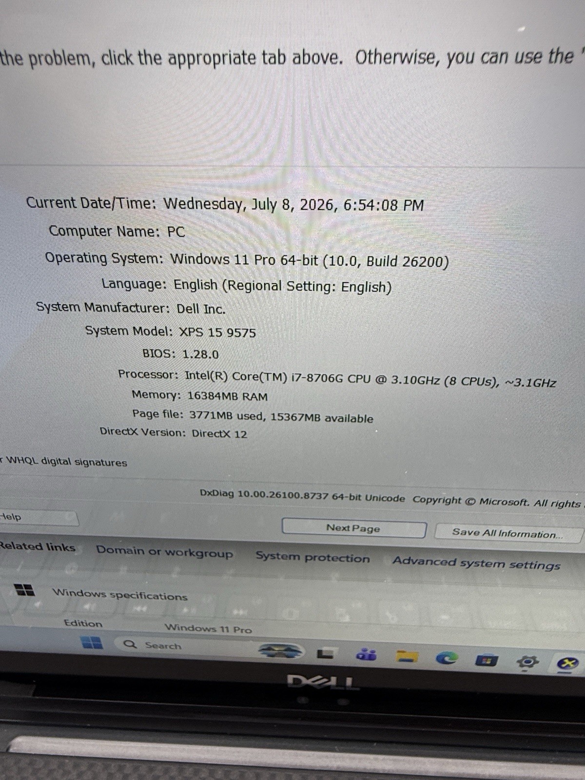Dell XPS 15 9575 i7-8706G 16GB RAM 256GB SSD RX Vega 4GB GPU FHD Touch Win 11