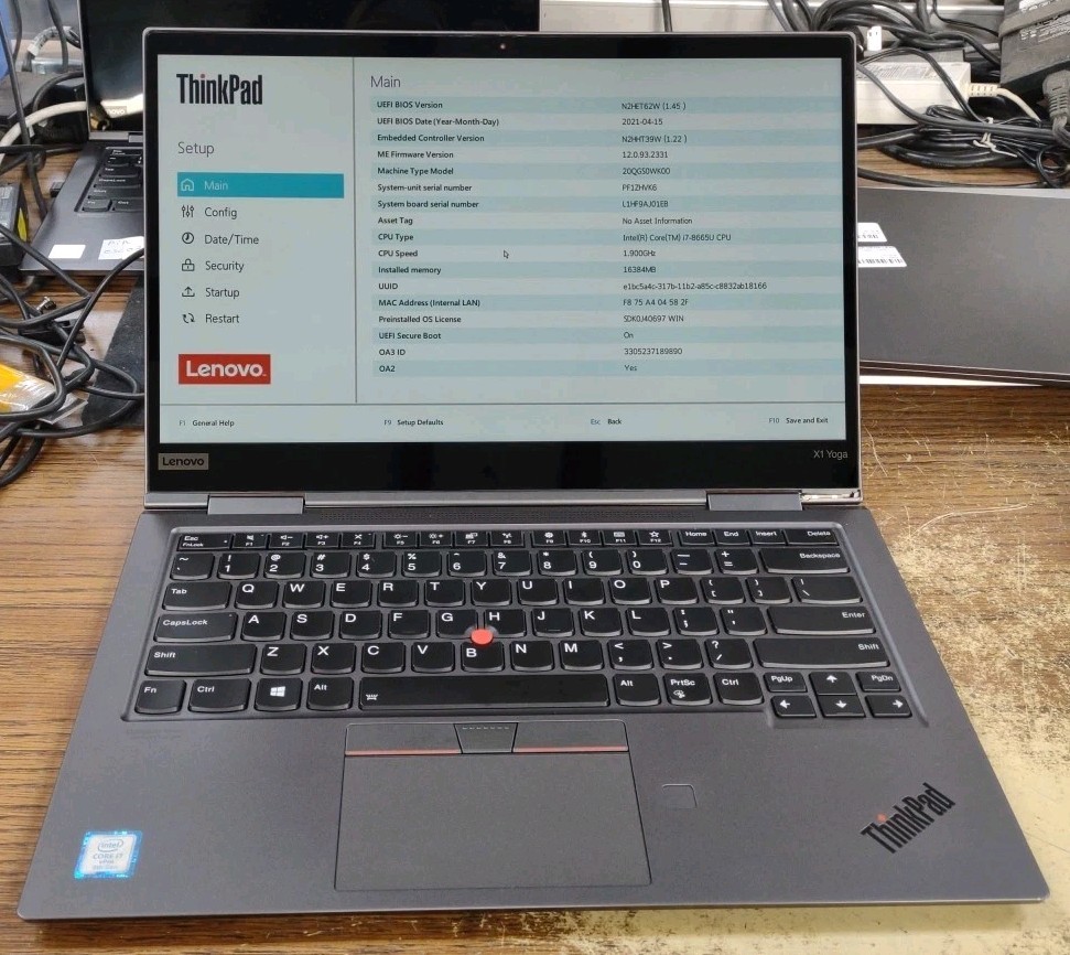 Lenovo ThinkPad X1 Yoga 4th Gen 14″ W/16GB, 256GB, i7-8665U, Touch, Stylus.