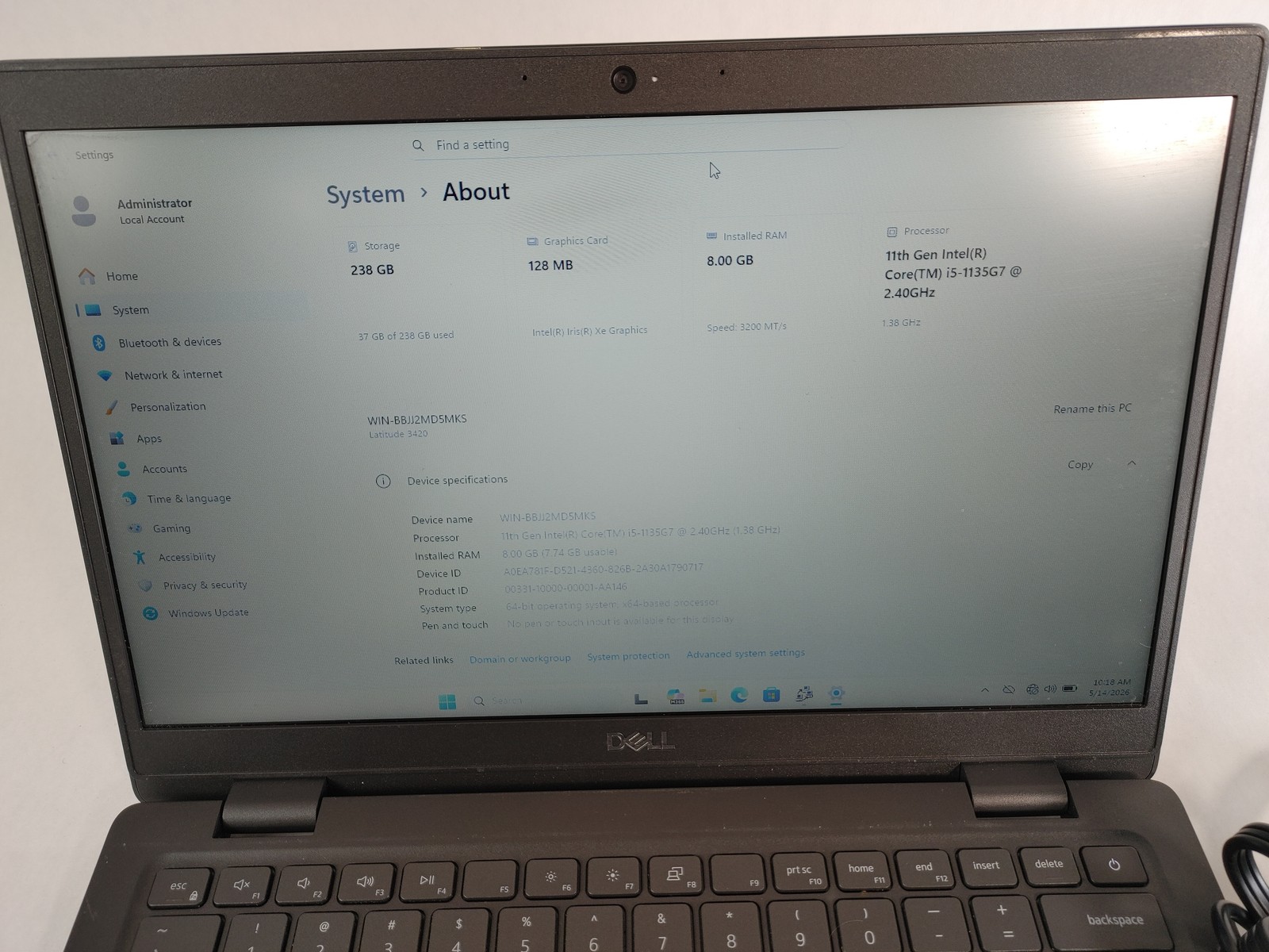Dell Latitude 3420 Core i5-1135G7 2.40 GHz 8 GB DDR4 256 GB NVMe Windows 11 Pro