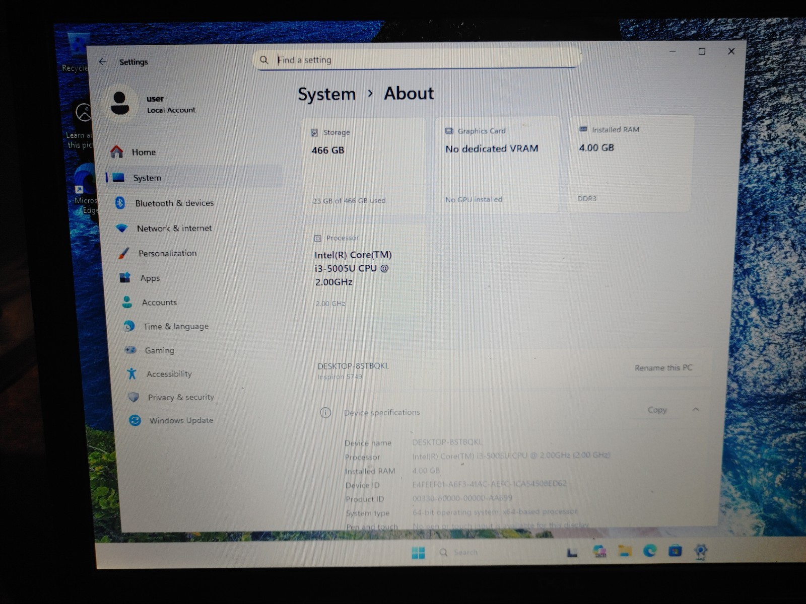 17.3″ Dell Inspiron 5749 Laptop Intel Core i3, 4gb, 500gb, W11
