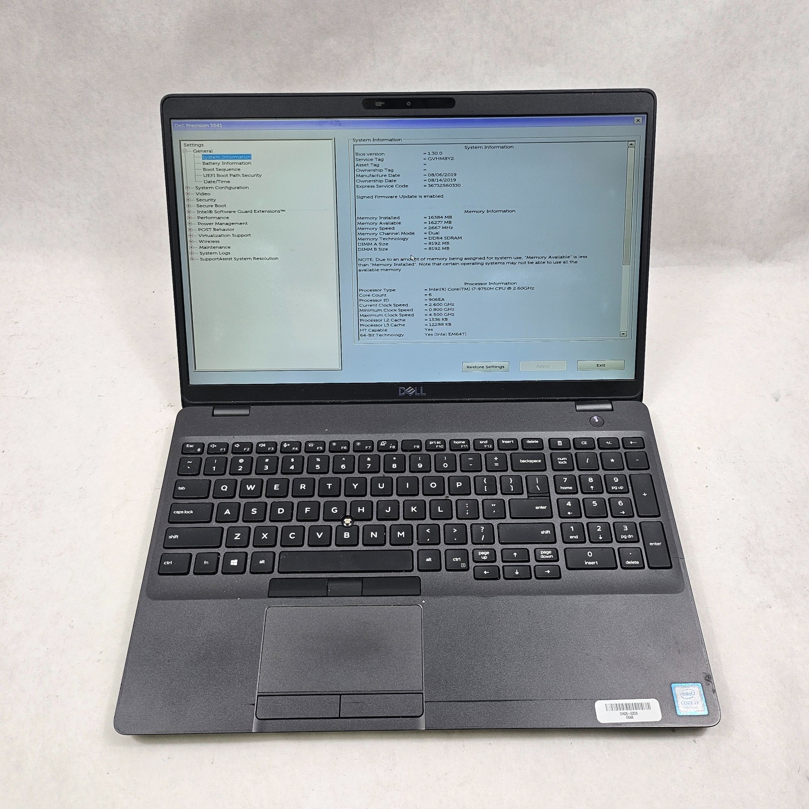 Dell Precision 3541 15.6″ Intel i7-9750H 16GB DDR4 512GB SSD Quadro P620 *Read