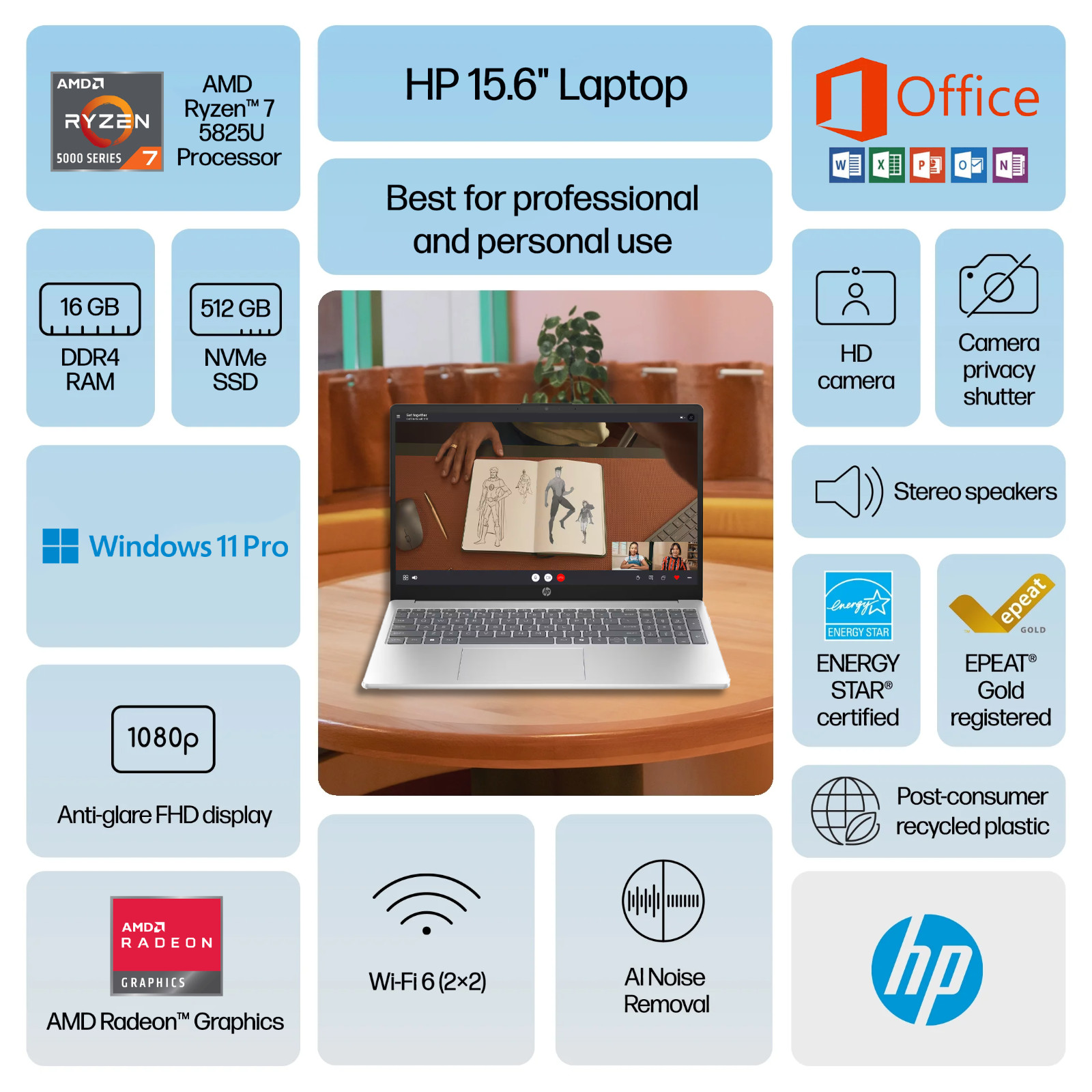 2026 HP Pavilion Laptop 15.6″ 8-Core AMD Ryzen 7 16GB RAM & 512GB SSD Office PRO