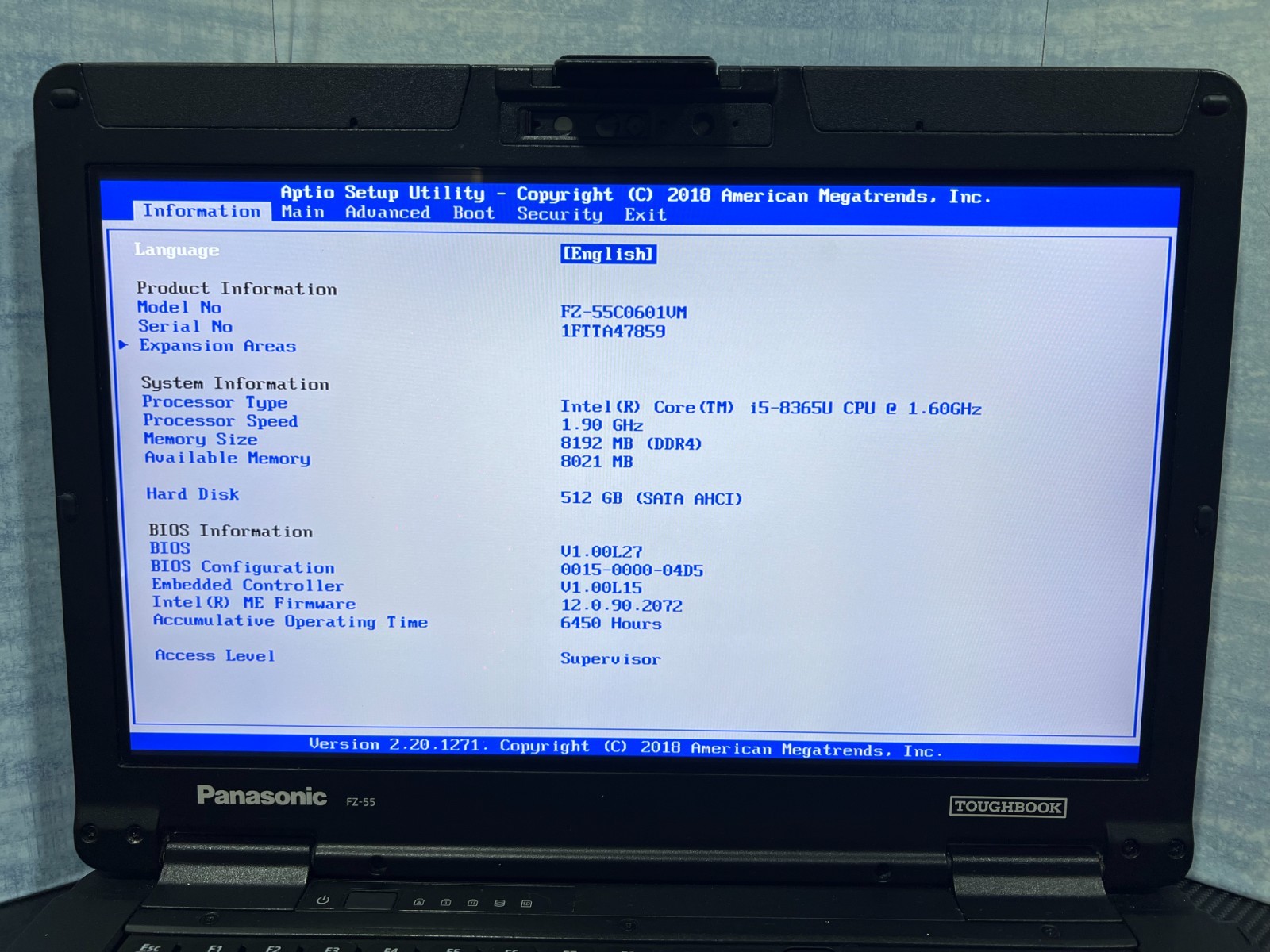 FZ-55C0601VM i5-8365U, 16GB Mem, 512GB SSD OPAL,HDMI, GPS,Touch, Win11 Pro 25H2