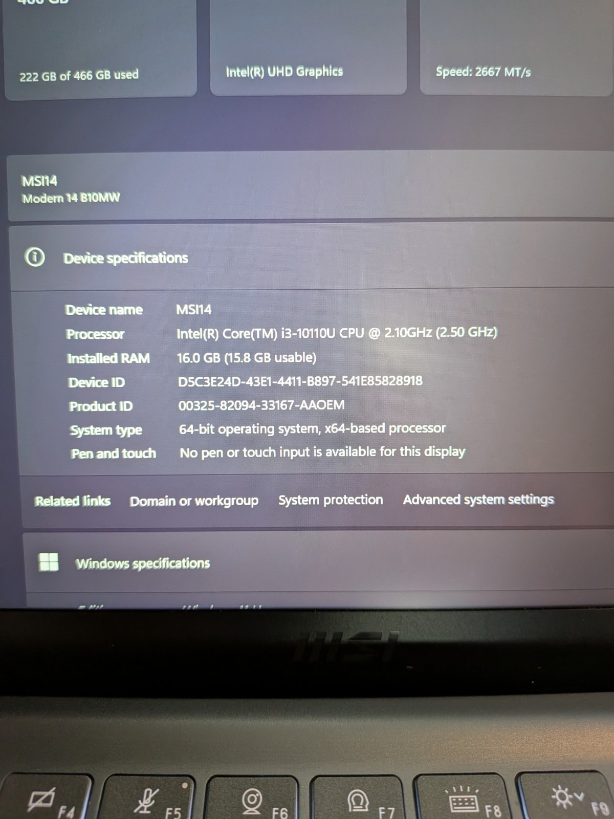 MSI Modern 14 B10MW 14″ i3 10th Gen 16GB RAM 512GB SSD FHD Webcam Black