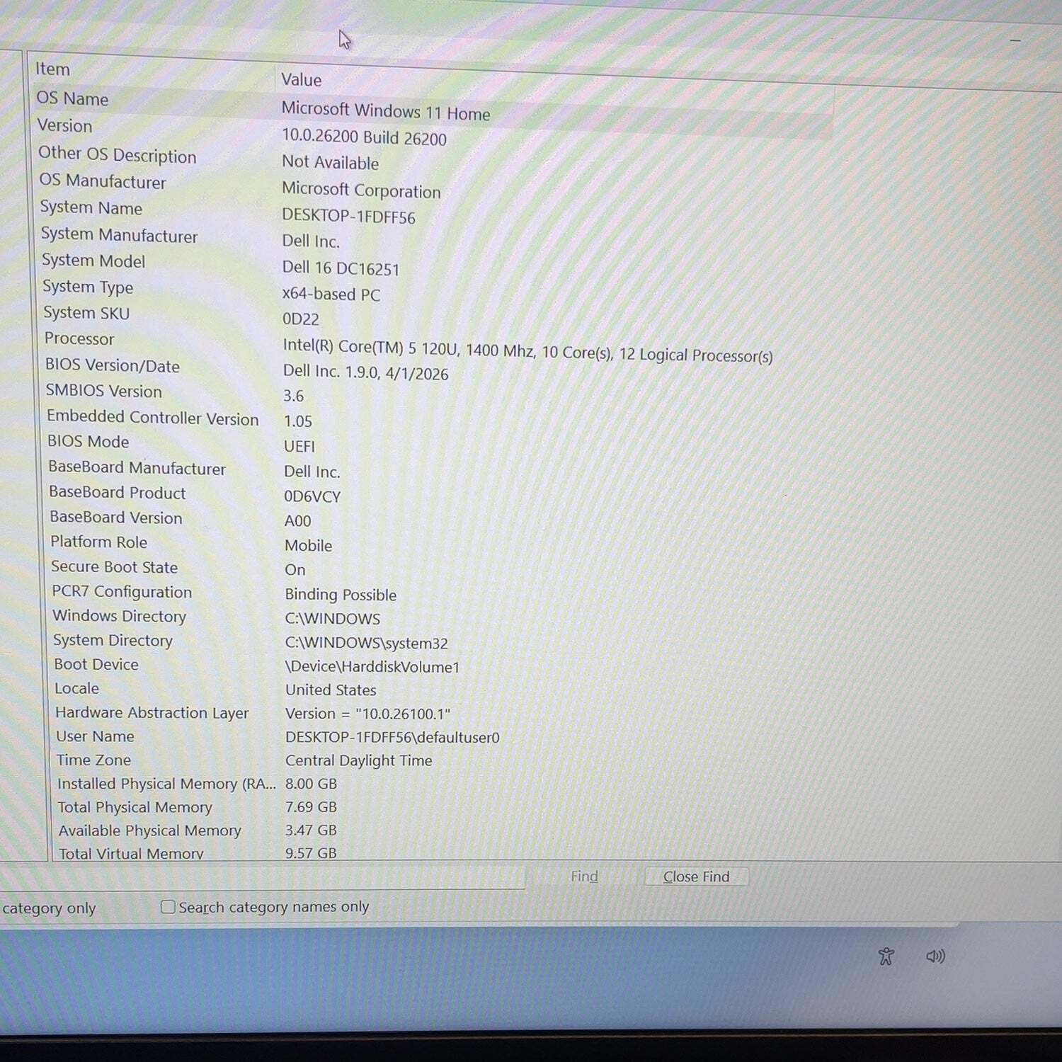 Dell 16 DC16251 16″ Core 5 120U 1.4GHz 8GB RAM 512GB SSD