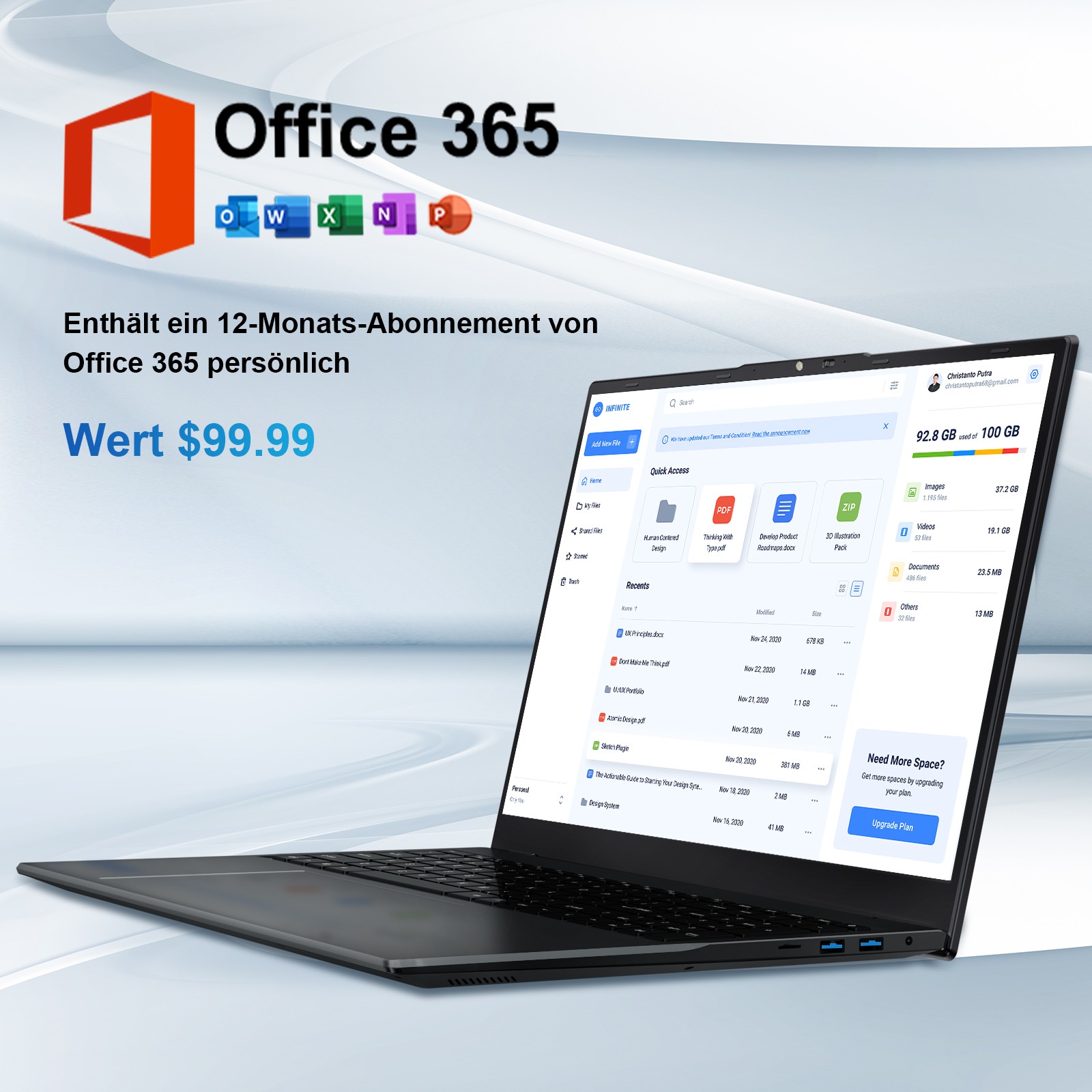 jumper 16/17.6″ Laptop 256GB 640GB 1024GB SSD N95 N5095 CPU Window 11 Office 365
