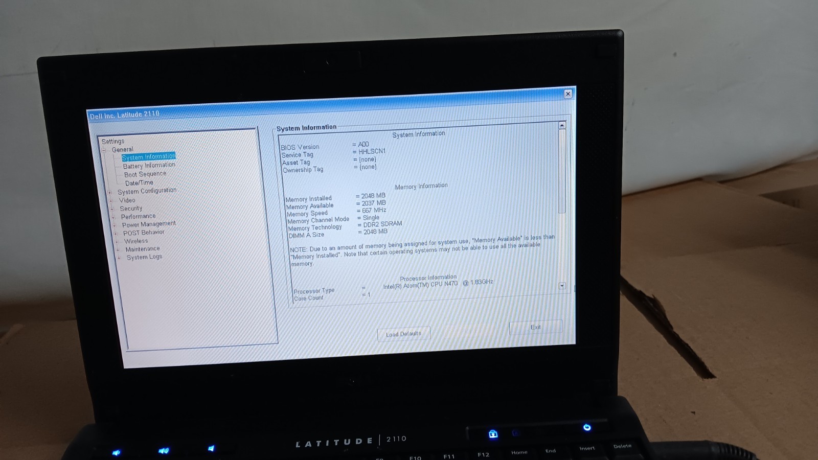 Dell Latitude 2110 Laptop Intel Atom N470 @ 1.83GHz 2GB 10.1″ LCD Windows XP pro