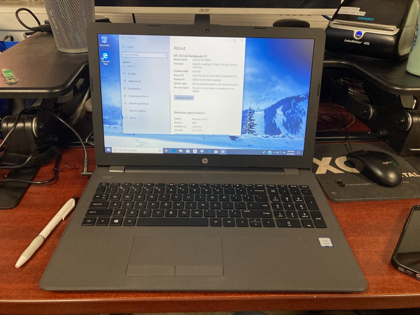HP 250 G6 Notebook PC Core i5-7200u @ 2.50GHz 8GB RAM SN: CND8377YLQ