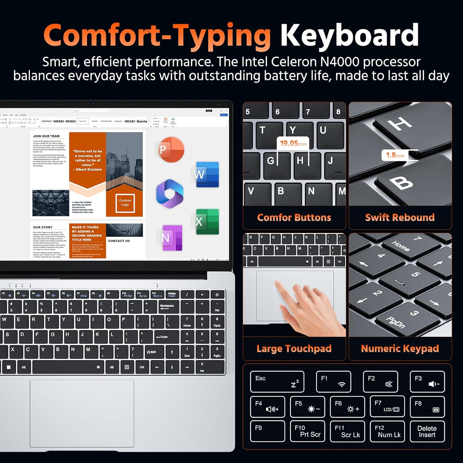 15.6″ Laptop Computer Win 11 Office Suite FHD IPS Srgb Notebook 2.4G&5G Wifi BT