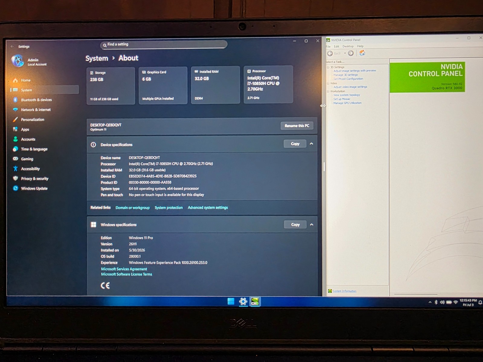 Dell Precision 7750 17.3″ NVIDIA RTX 3000, INTEL i7-10850H, 32GB, 256GB SSD,