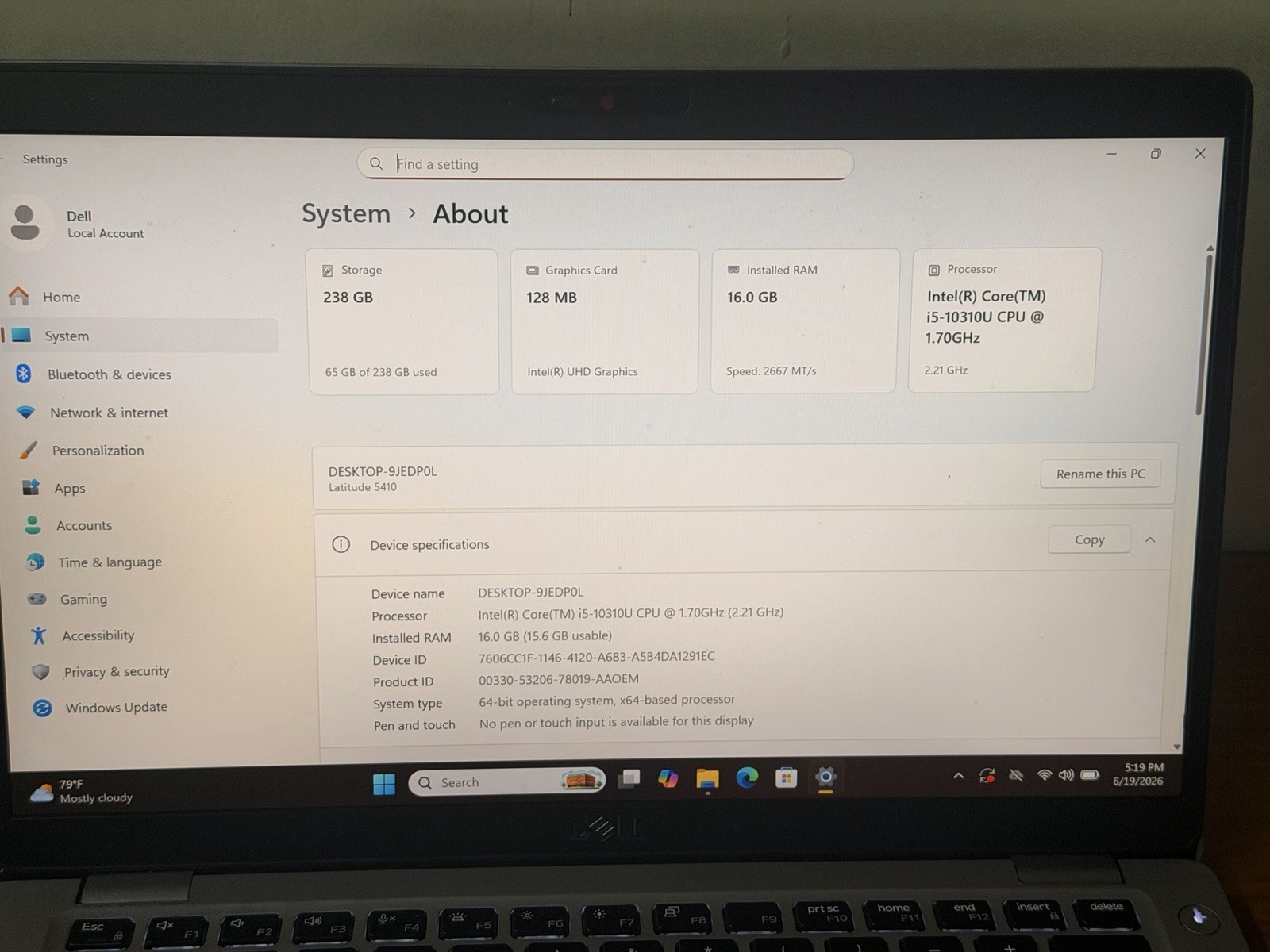 Dell Latitude 5410 i5-10210U 16GB DDR4 256GB NVMe Win 11 Pro