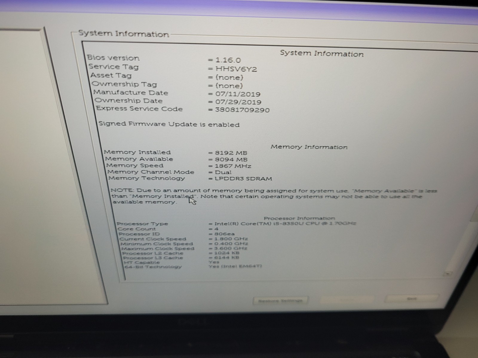 Dell Latitude 7390 Intel Core i5-8250U 1.6Ghz 8GB Ram No SSD 13.3″ Touch Laptop