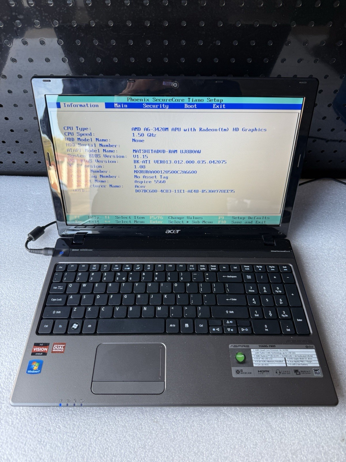 Acer Aspire 5560G-7809 15.6″ Laptop AMD A6-3420M 4GB RAM No HDD No OS