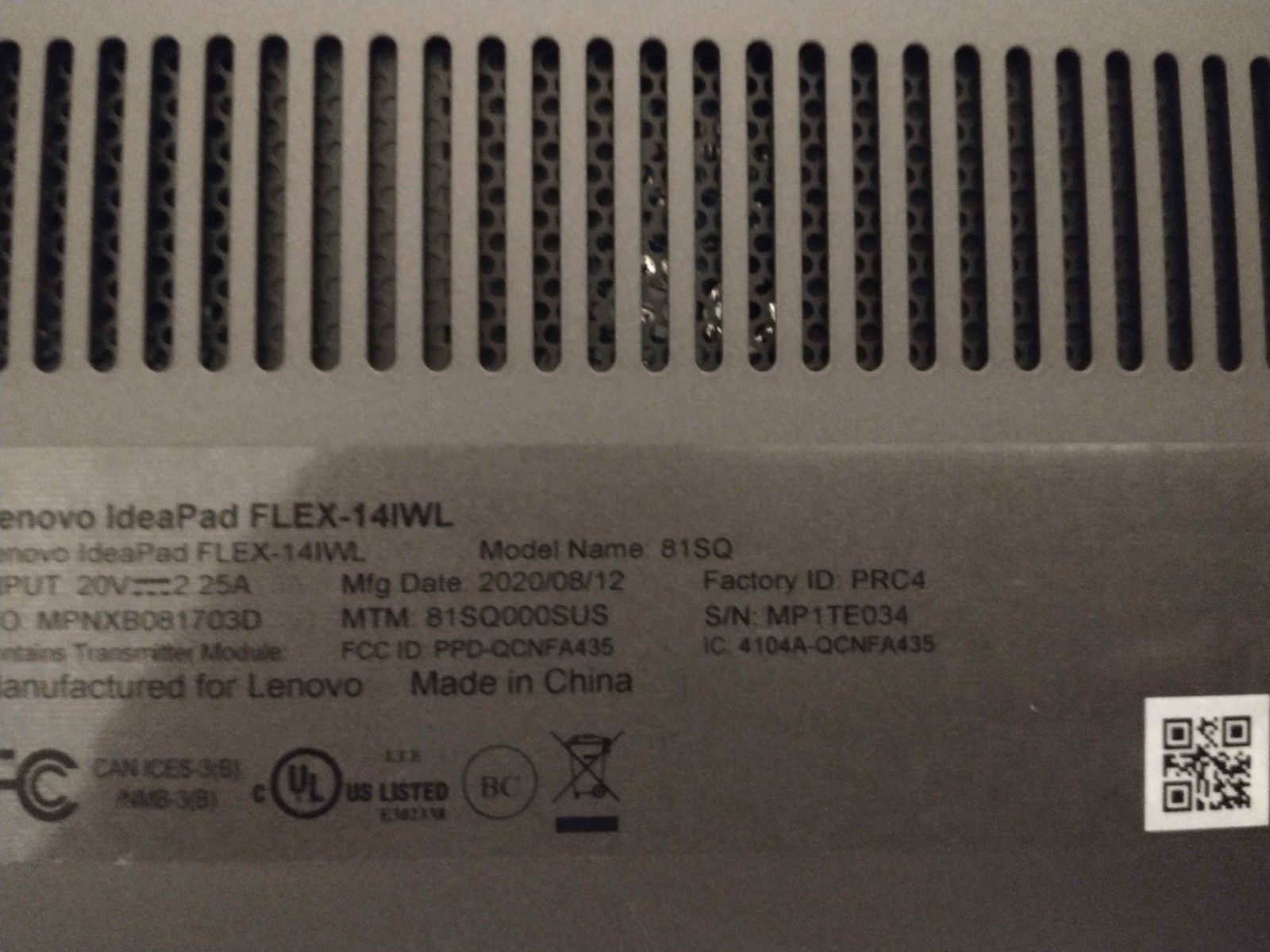 Lenovo Ideapad FLEX-14IWL Model name 81SQ