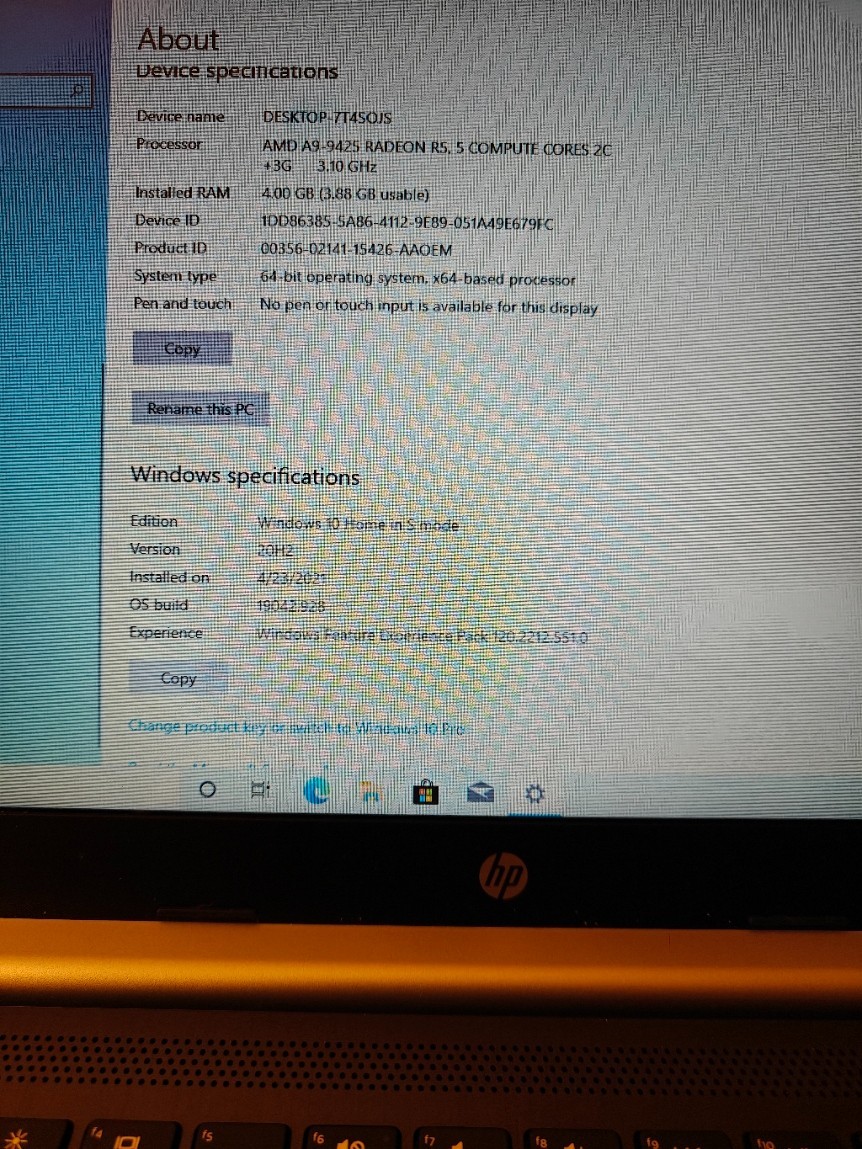 HP 14-dk0002dx laptop 128GB SSD 4GB RAM AMD A9 Processor win10 home