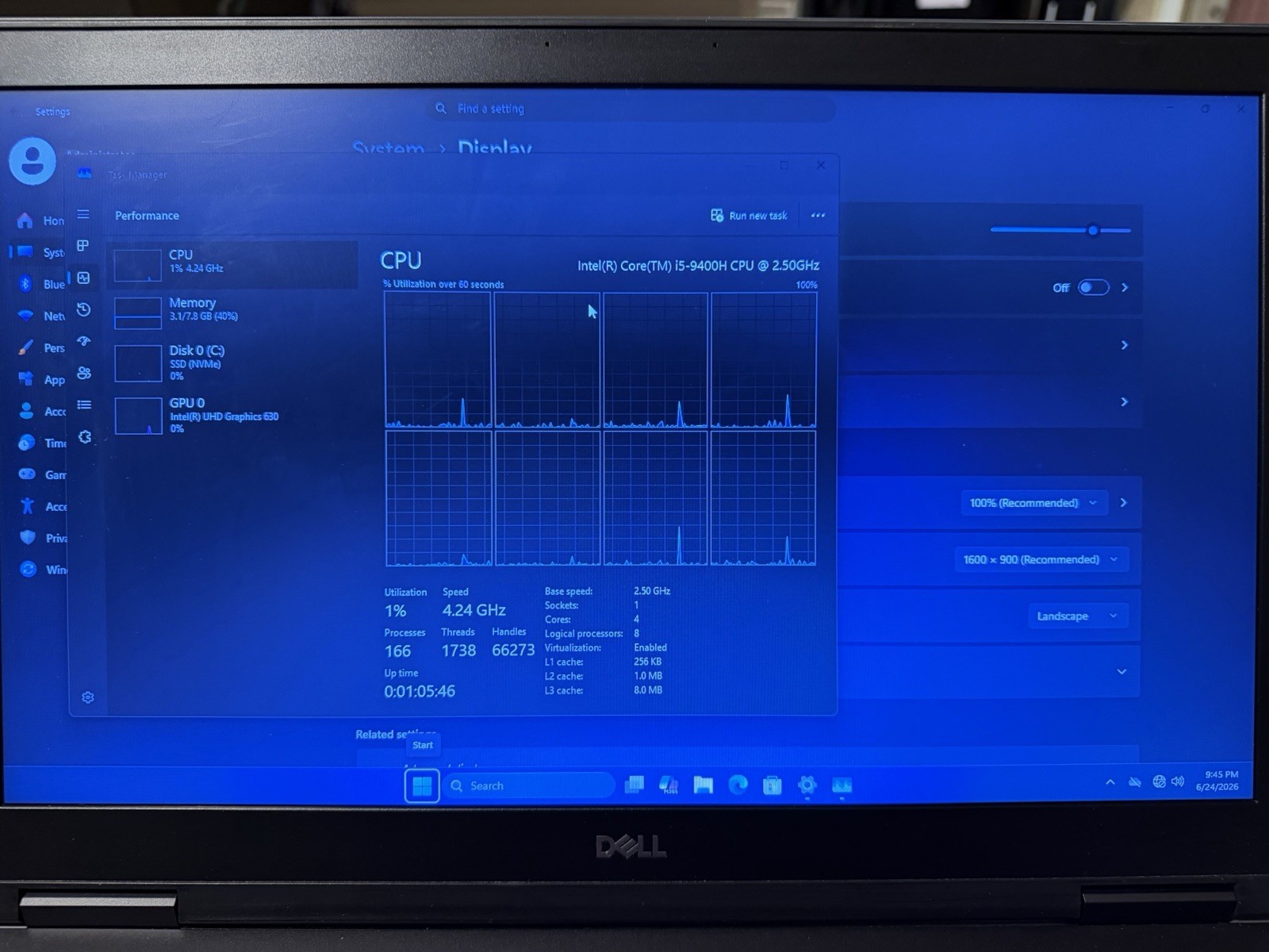 Dell PRECISION 7740 INTEL CORE I5-9400H 8GB RAM 256GB NVME 17.3IN WIFI WIN11P