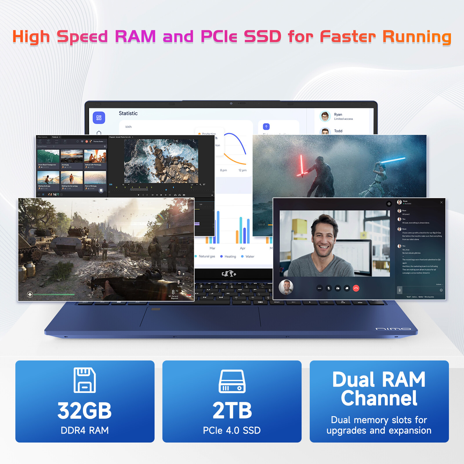 NIMO 15.6 Business-Laptop, Intel 6 Core i3-1215U 32GB RAM 1TB SSD 4.4GHz Win 11