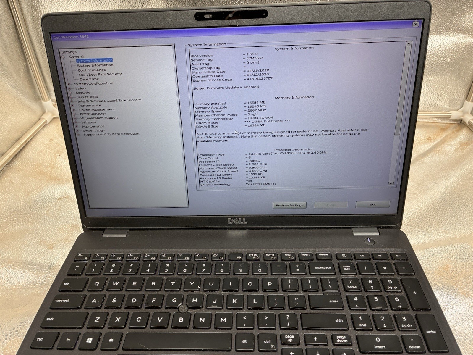 Dell Precision 3541 i7-9850H 2.60 GHz 16GB RAM 512GB SSD Windows 11 Quadro P620