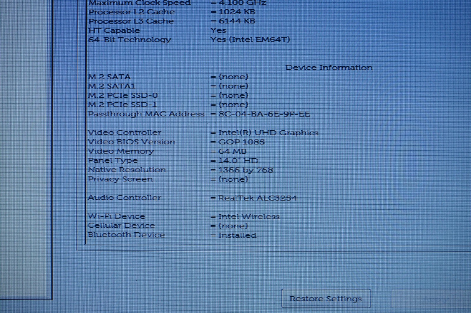 Dell Latitude 7400 Laptop – Intel Core i5-8365U @1.60GHz 8GB RAM – No SSD