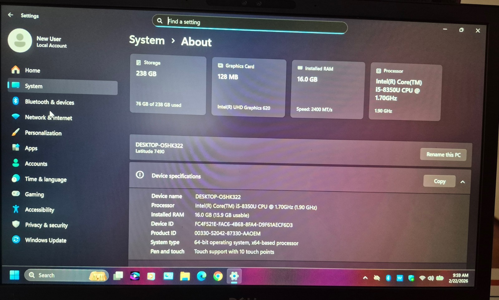 DELL LATITUDE 7490 i5-8350U TOUCH 16GB RAM 256GB NVME WINDOWS 11 + OFFICE 2021