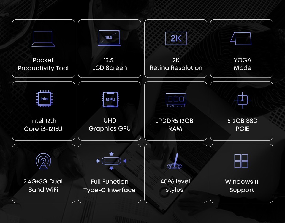 CHUWI FreeBook 13.5″ 2-in-1 Laptop Intel i3-1215U 6C/8T 12GB+512GB Win 11 PC