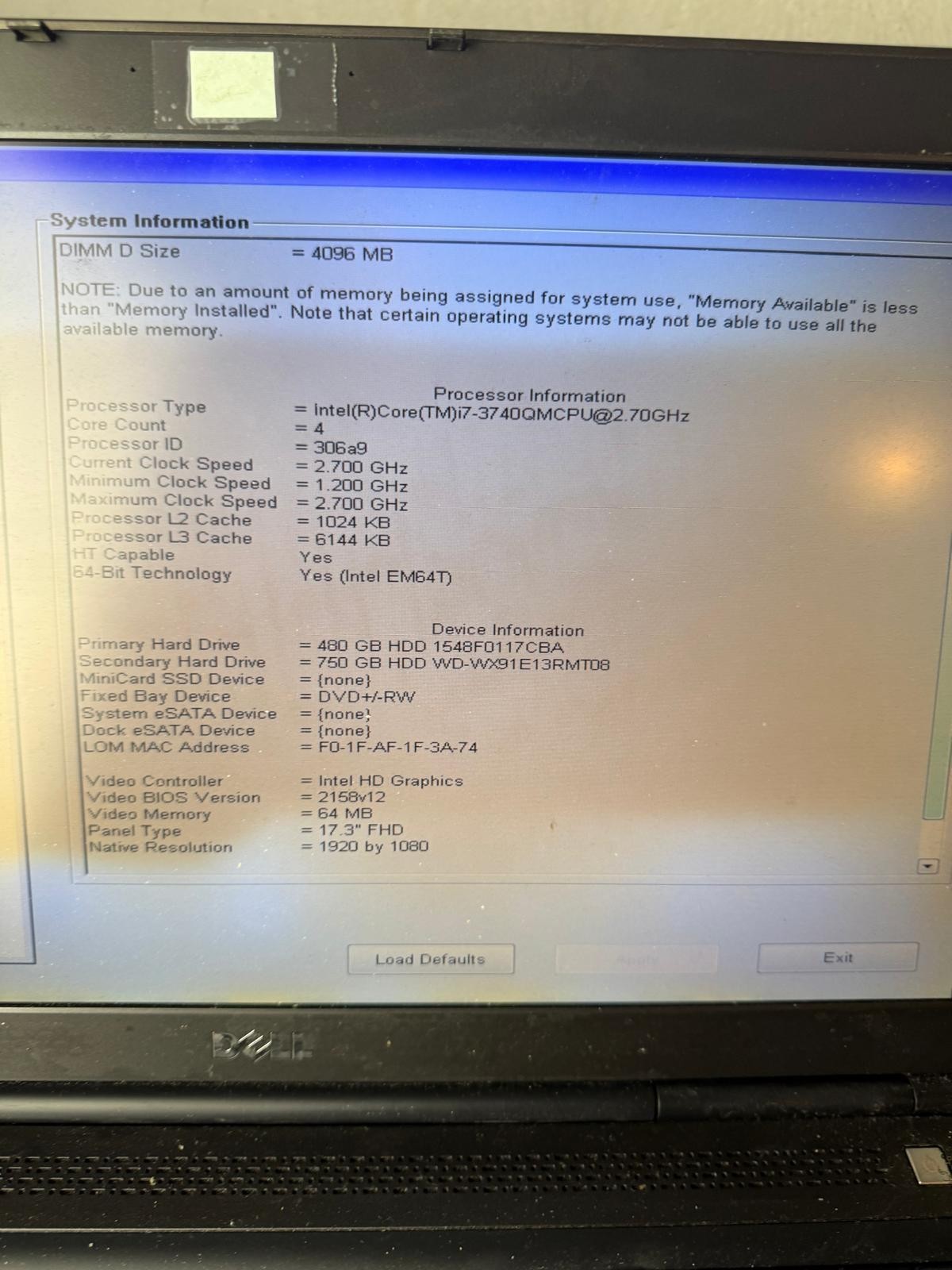 Dell Precision M6700 Core i7-3740QM, 4GB RAM, 17.3″ Laptop *READ #4269