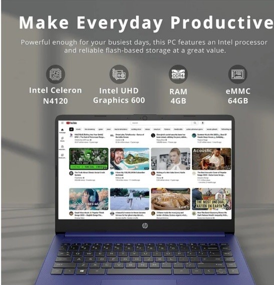 Hp Stream 14 Hd Laptop Touchscreen Amd A4-9120e 4gb Ddr4 64gb Emmc Webcam W10
