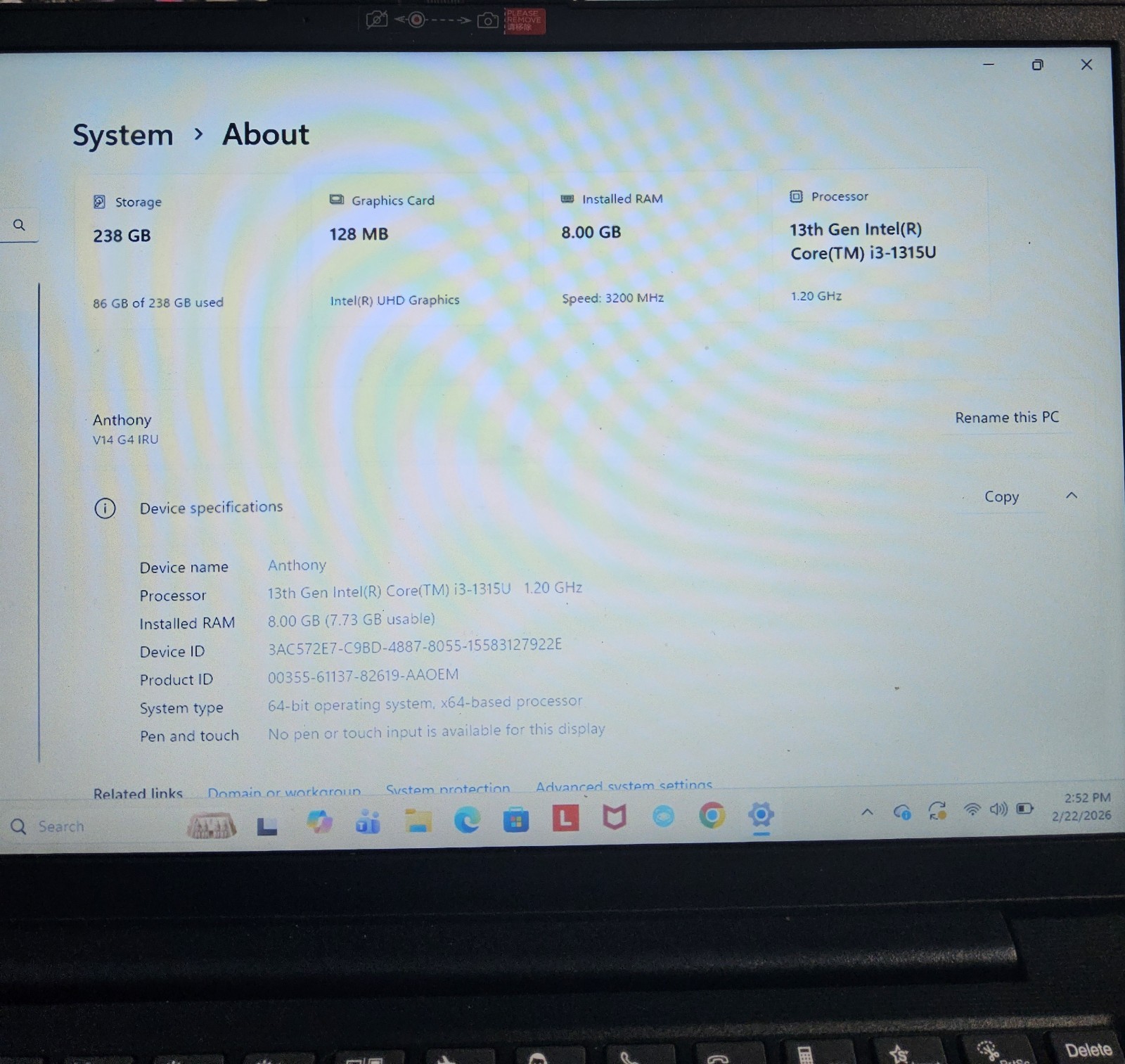 Lenovo V14 G4 IRU Windows 11 Pro Intel i3-1315U 1.2GHz 8GB RAM 256GB SSD 14″