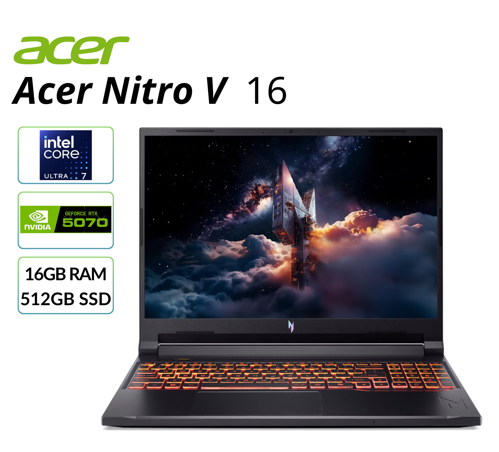 Acer Nitro V 16″ Gaming Laptop WUXGA NVIDIA RTX 5070 16GB 512GB SSD Core Ultra 7