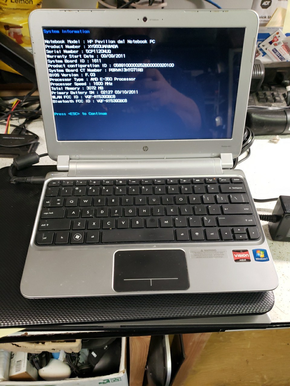 HP Pavilion DM1 AMD E-350 1600MHz 2 GB NO HDD/ POWER CORD FREE SHIP