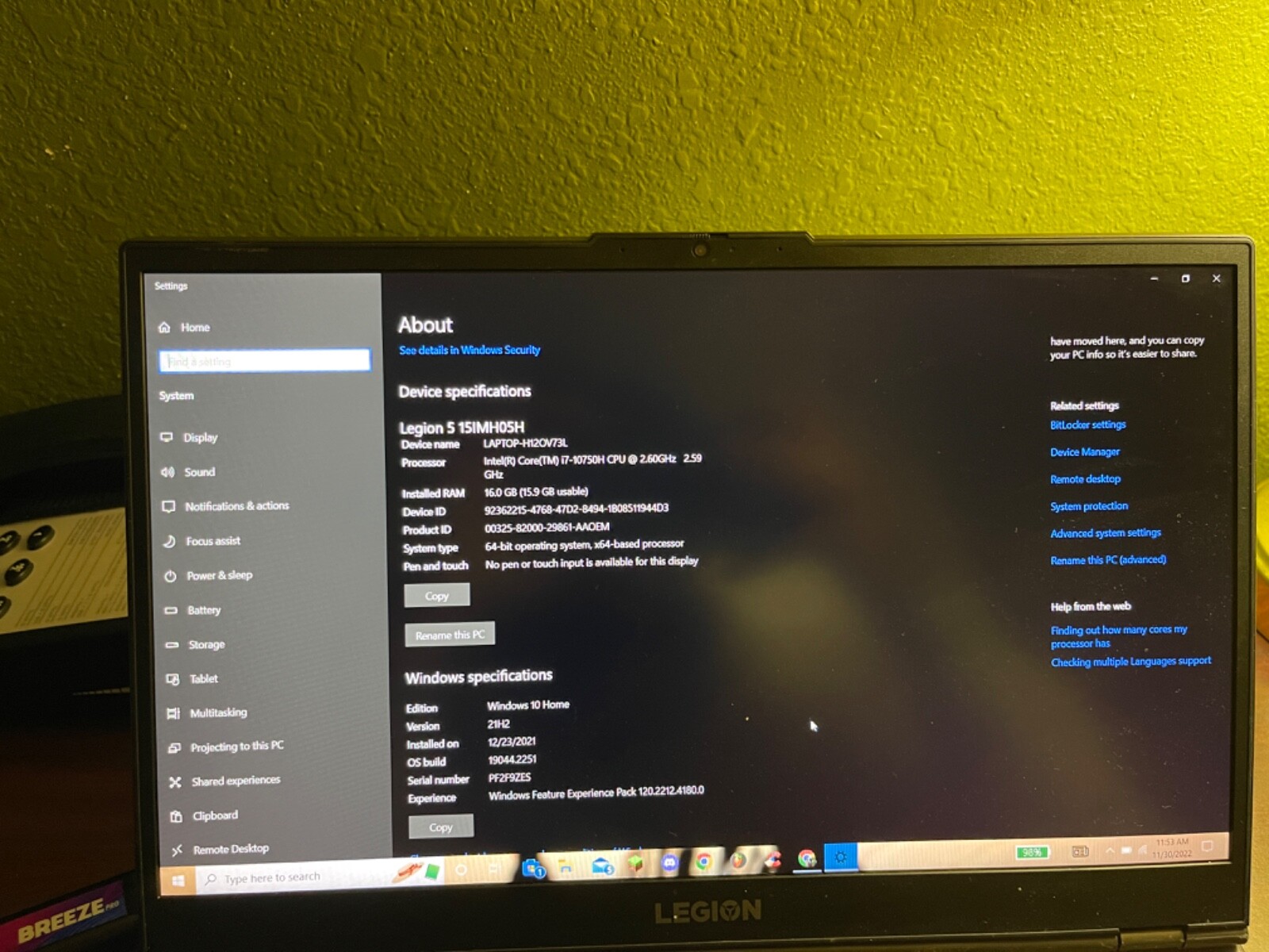 lenovo legion 5i grey, gtx 1660ti, i7 10th gen, 16gb ram, 144hz screen