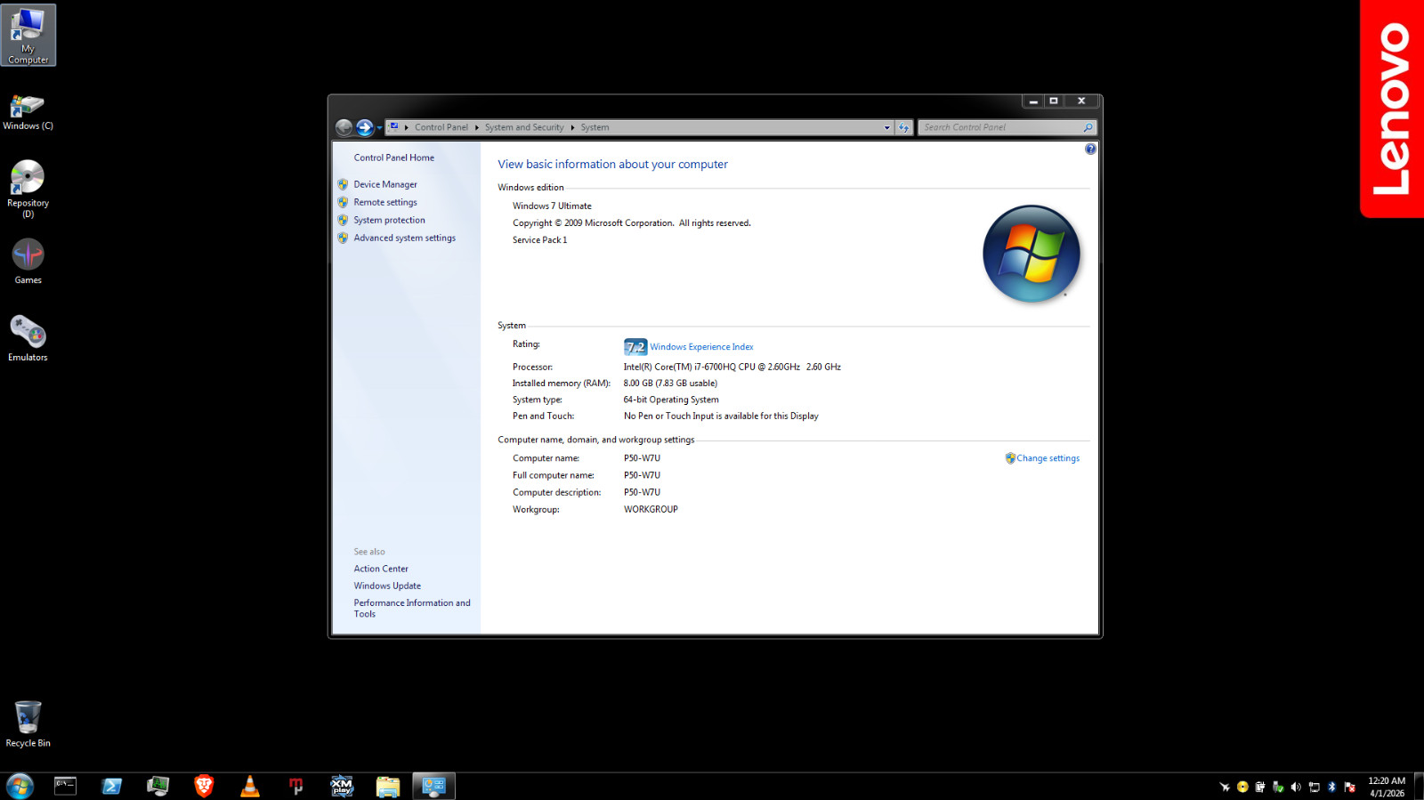 🕹 Lenovo ThinkPad P50 Core i7-6700HQ 2.6GHz 8GB RAM 120GB SSD Windows 7 GAMING