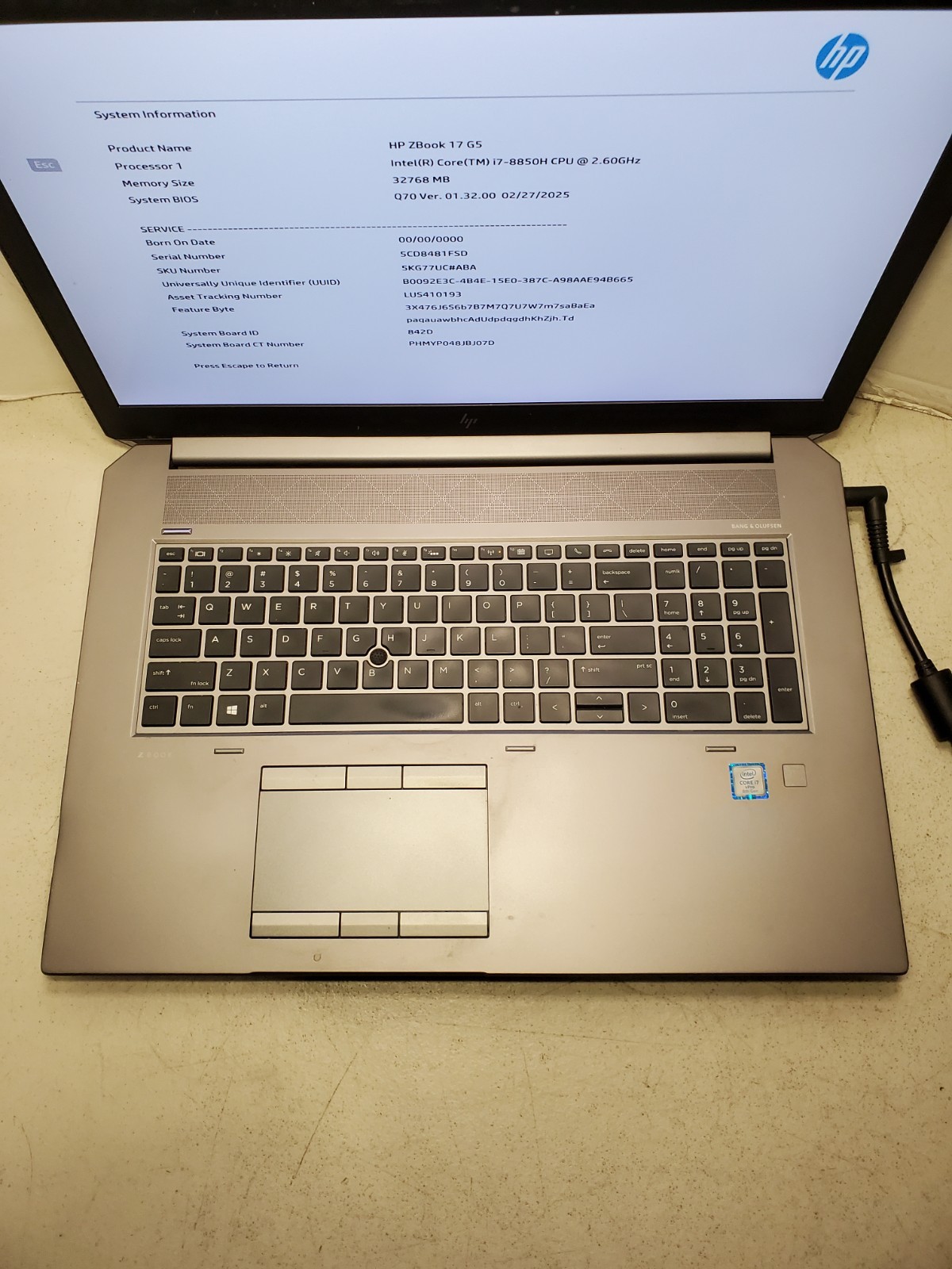 HP ZBook 17 G5 i7-8850H 2.60GHz 32GB RAM No HDD/SSD/OS! BIOS PW! #69