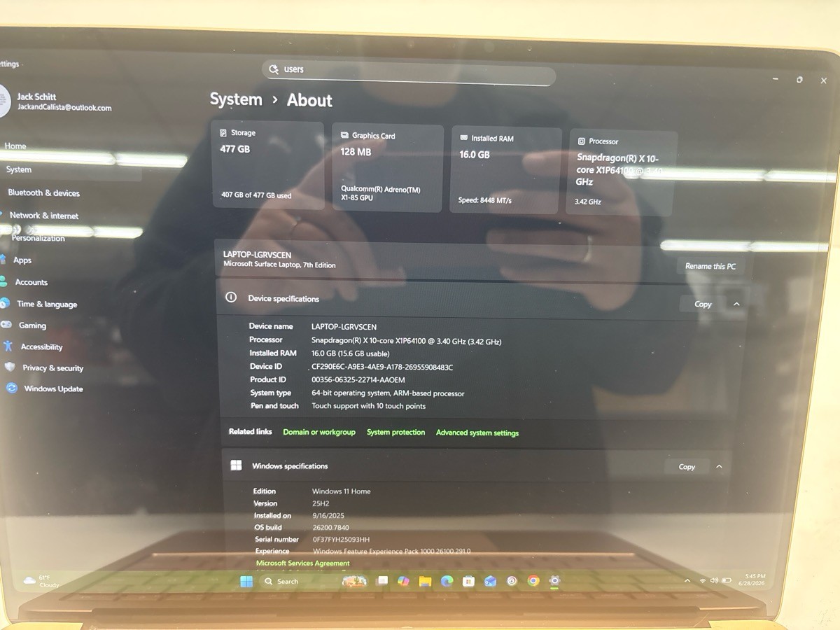 PRE-OWNED MICROSOFT SURFACE LAPTOP 7 2036 WITH CHARGER (P23017458)