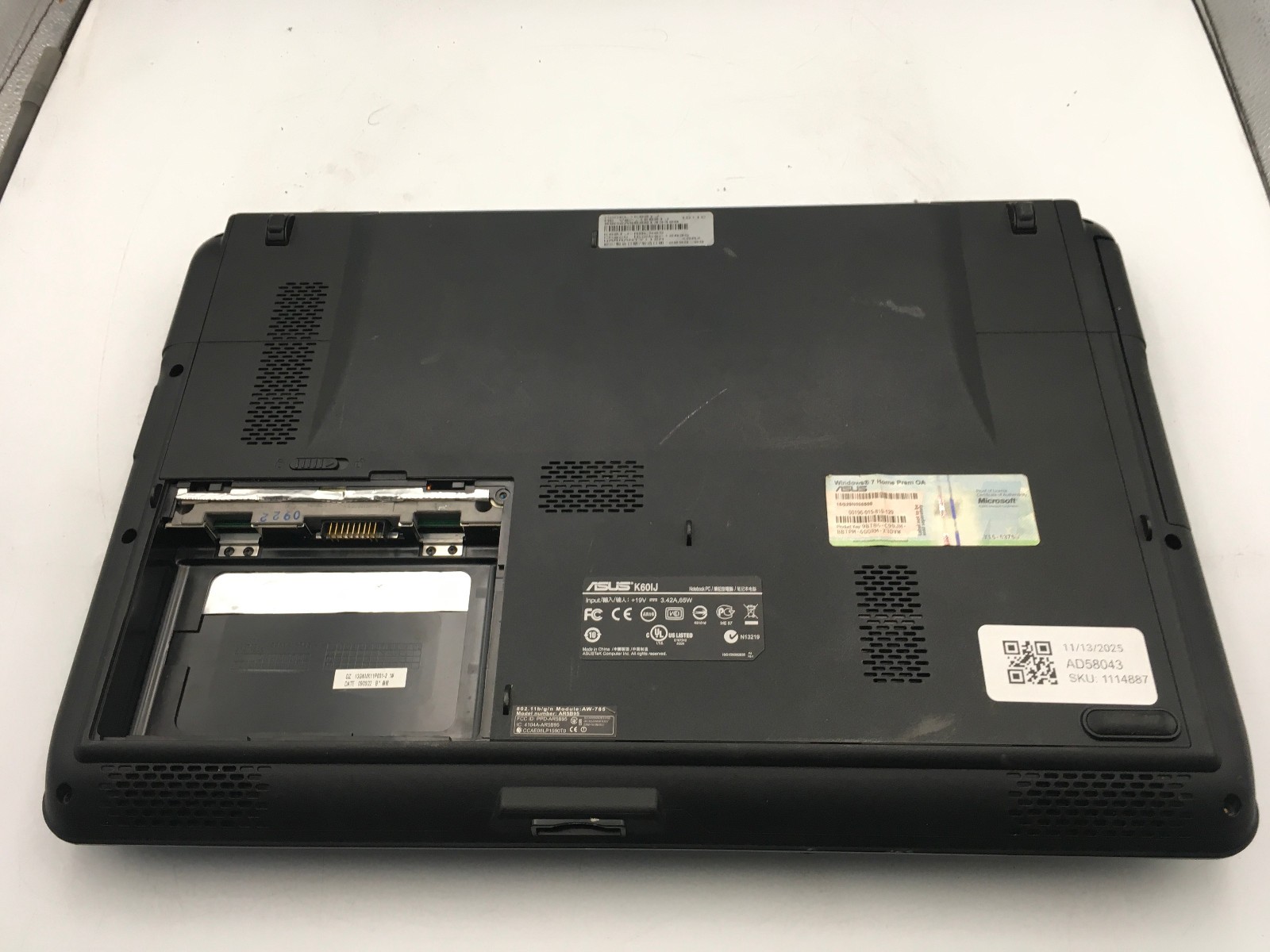 ASUS K60IJ – BOOTS TO BIOS – INTEL PENTIUM T4300 – 4GB RAM – READ DESCRRIP – BB!