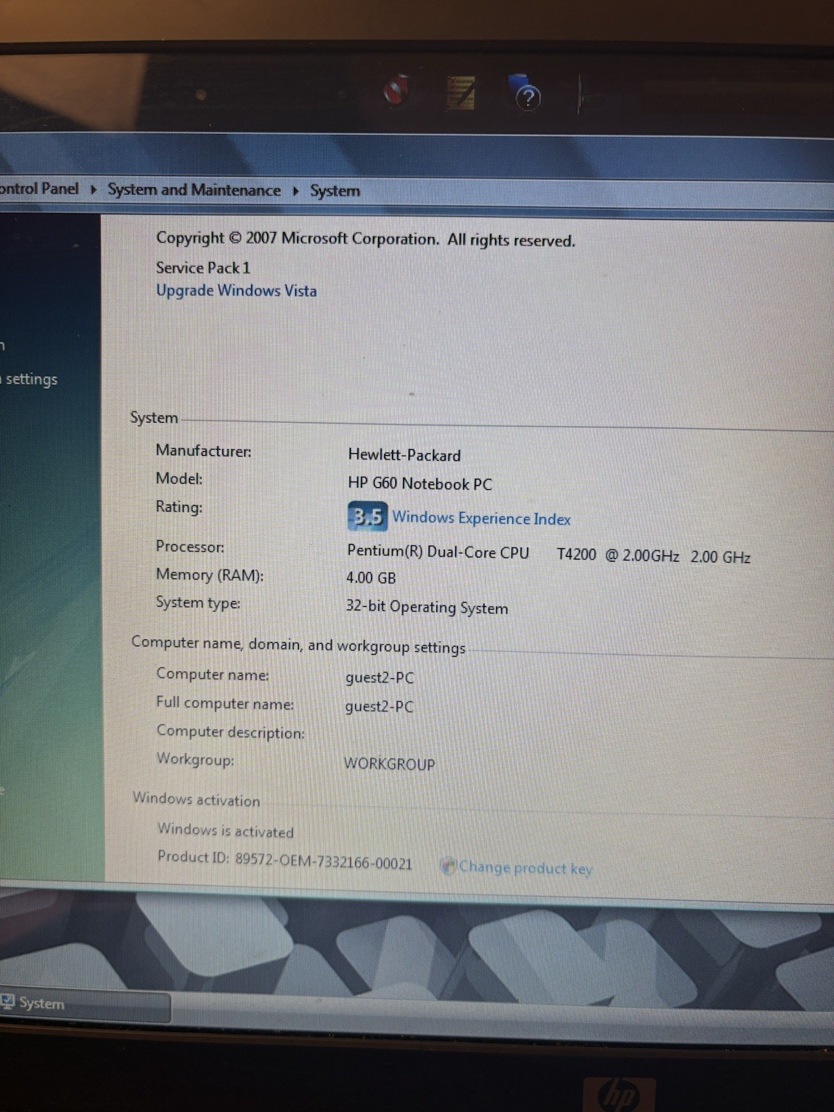 HP G60 Notebook 15.6 Laptop Core 2 Duo T6600 4GB 320GB HDD Read Description