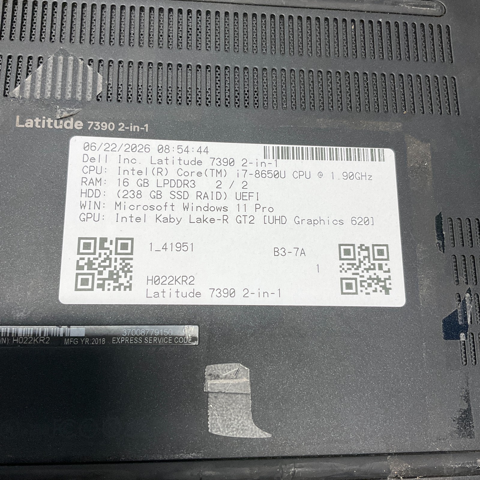 Dell Latitude 7390 2-in-1 Core i7-8650U 1.90GHz 16GB 256GB SSD Win 11 Pro Laptop
