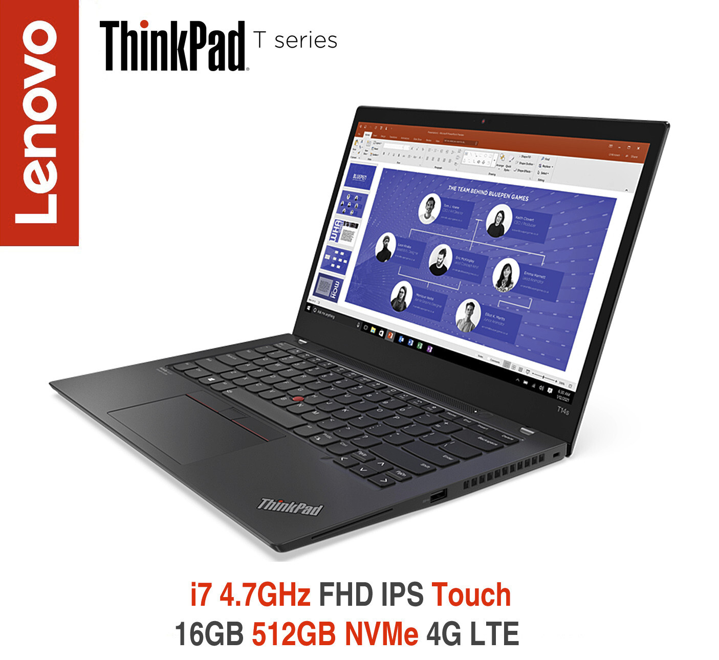 ThinkPad T14s i7 4.7 GHz FHD IPS Touch 16GB 512GB 4G 4Y Premier On-site Warranty