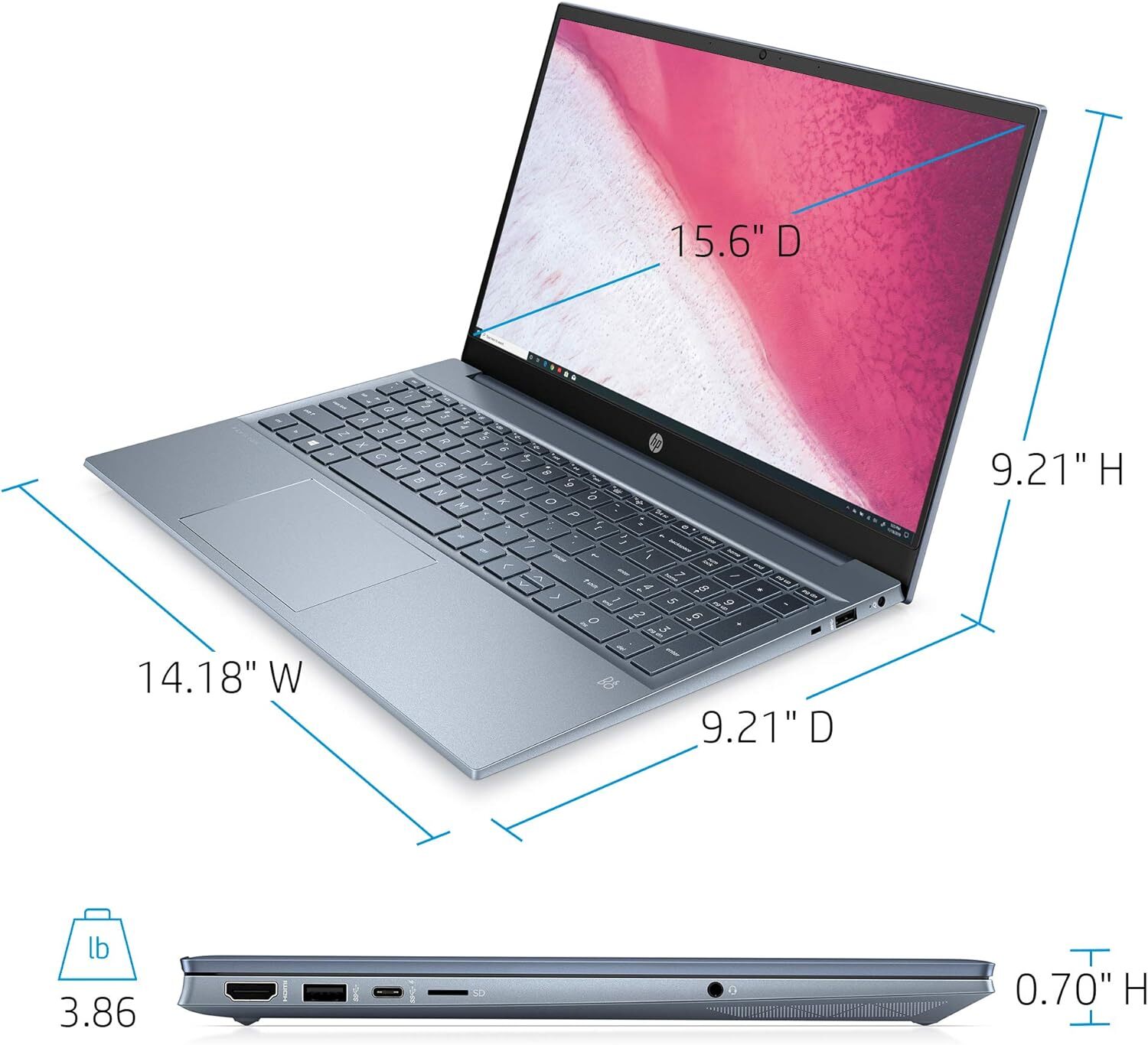 Used HP 15-EH1052WM 15.6” FHD AMD Ryzen 5 5500U 8GB 512GB Win 11 Blue