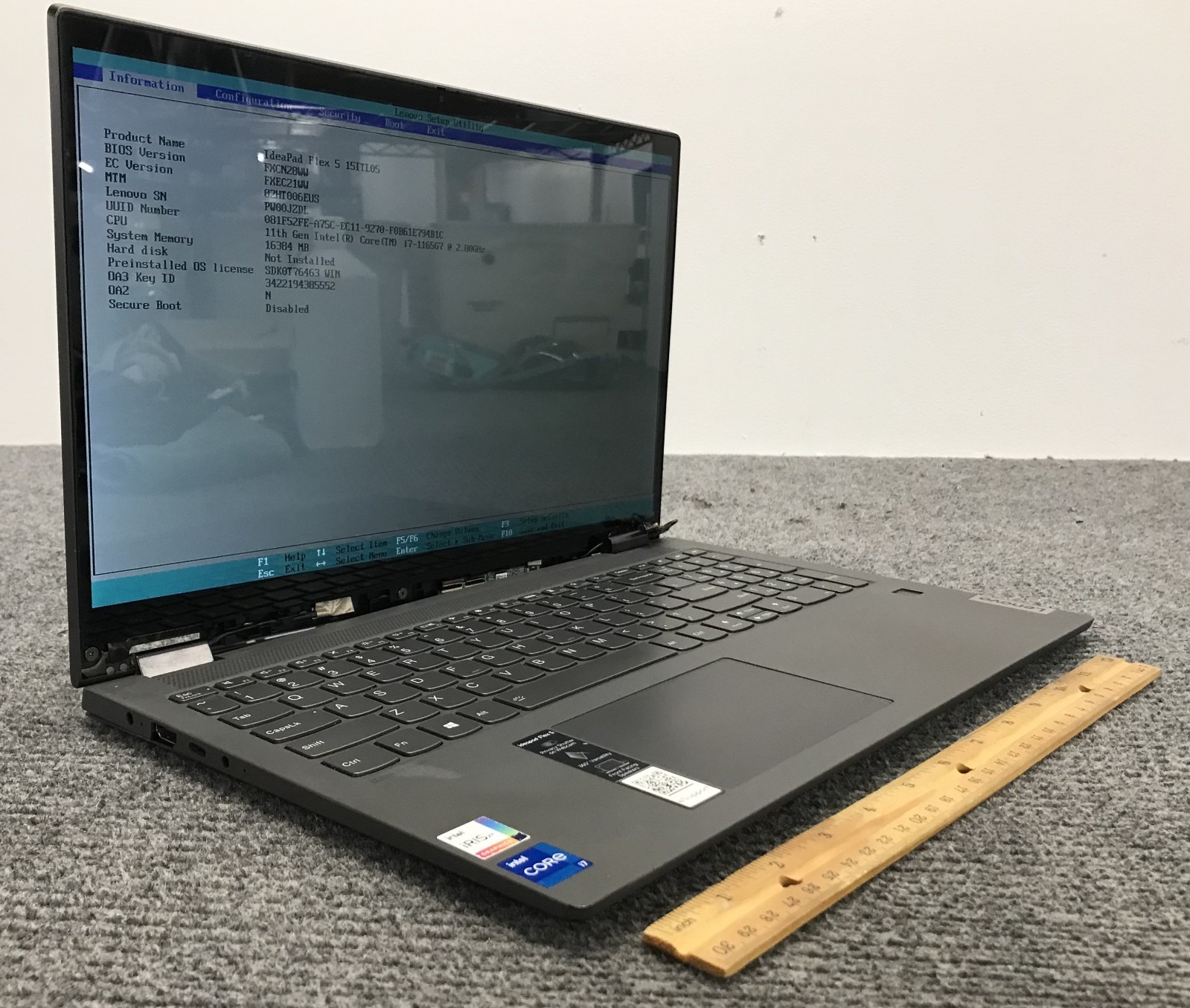 Lenovo IdeaPad Flex 5 14″ Laptop i7-1165G7 16GB RAM, No Storage, Boots to BIOS