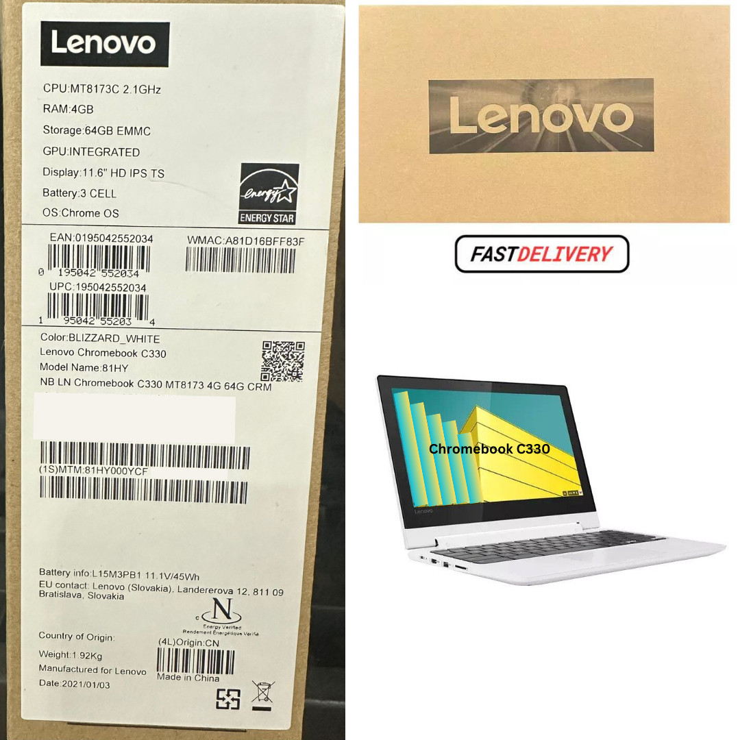 Lenovo Chromebook C330 11.6″ MediaTek MTK 8173C 2.1GHz 64GB SSD 4GB RAM – White