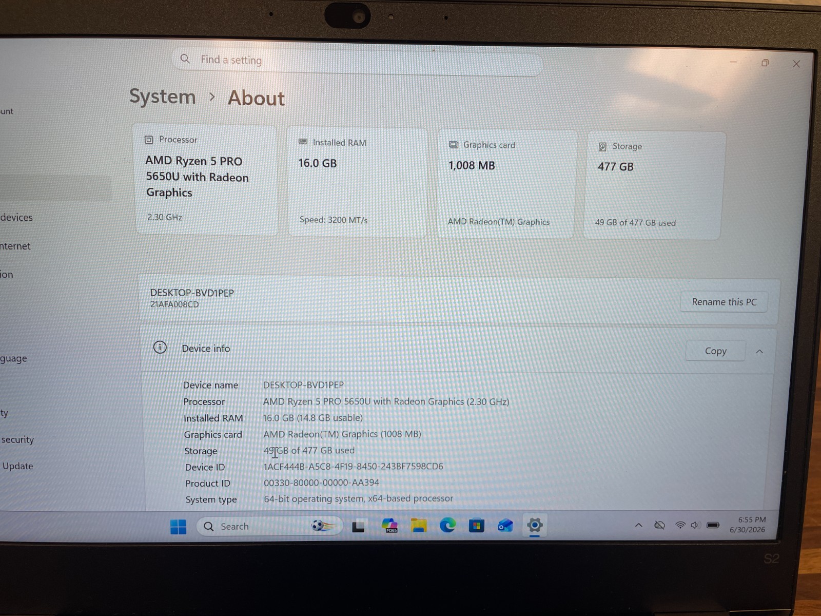 Lenovo ThinkPad S2 Gen 6 13″ Ryzen 5 5650U 16GB RAM 512GB SSD Win 11 Pro