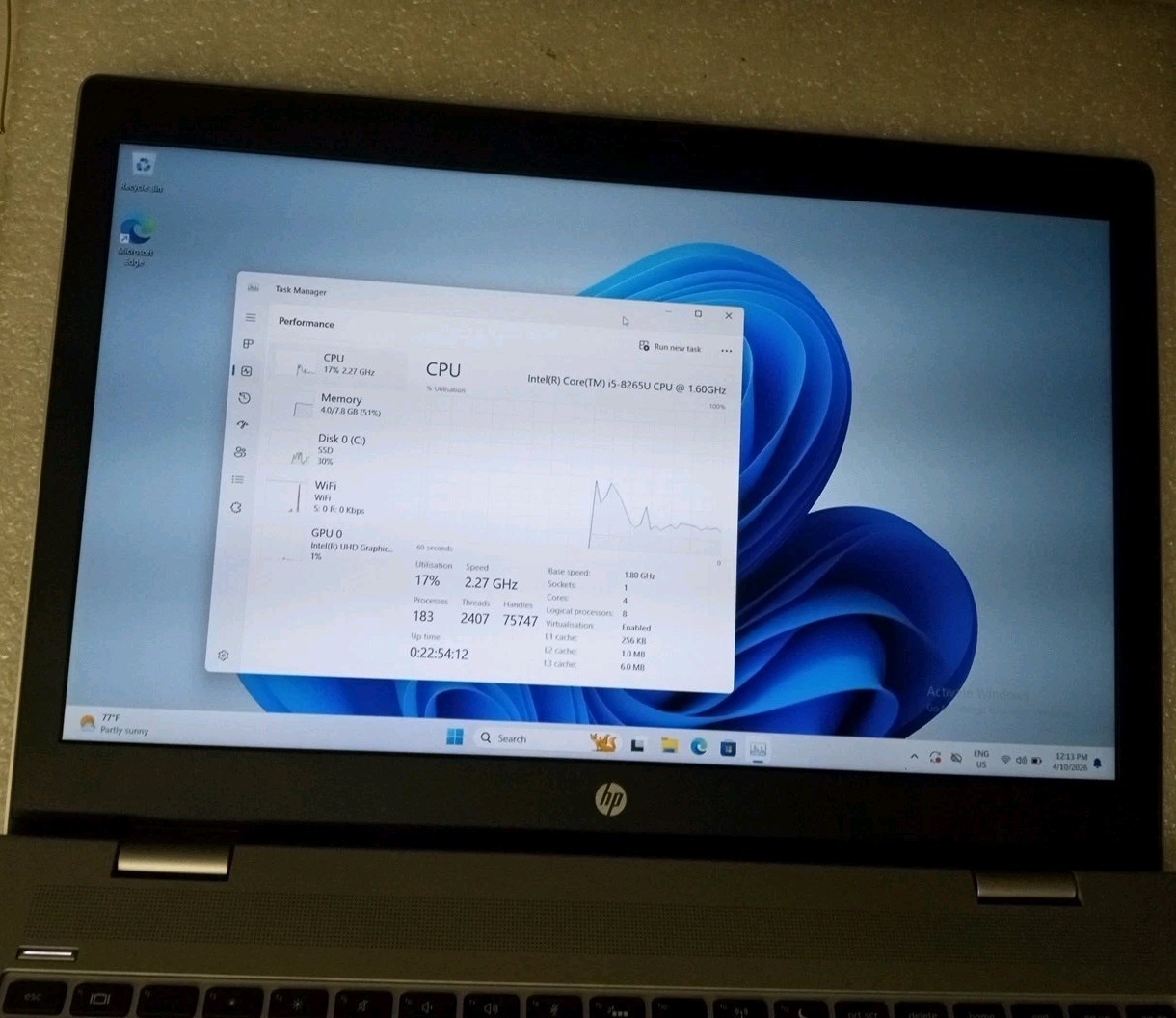 HP ProBook 650 G4 15.6” i5-8250U 1.6GHz 16GB RAM 256GB SSD Windows 11