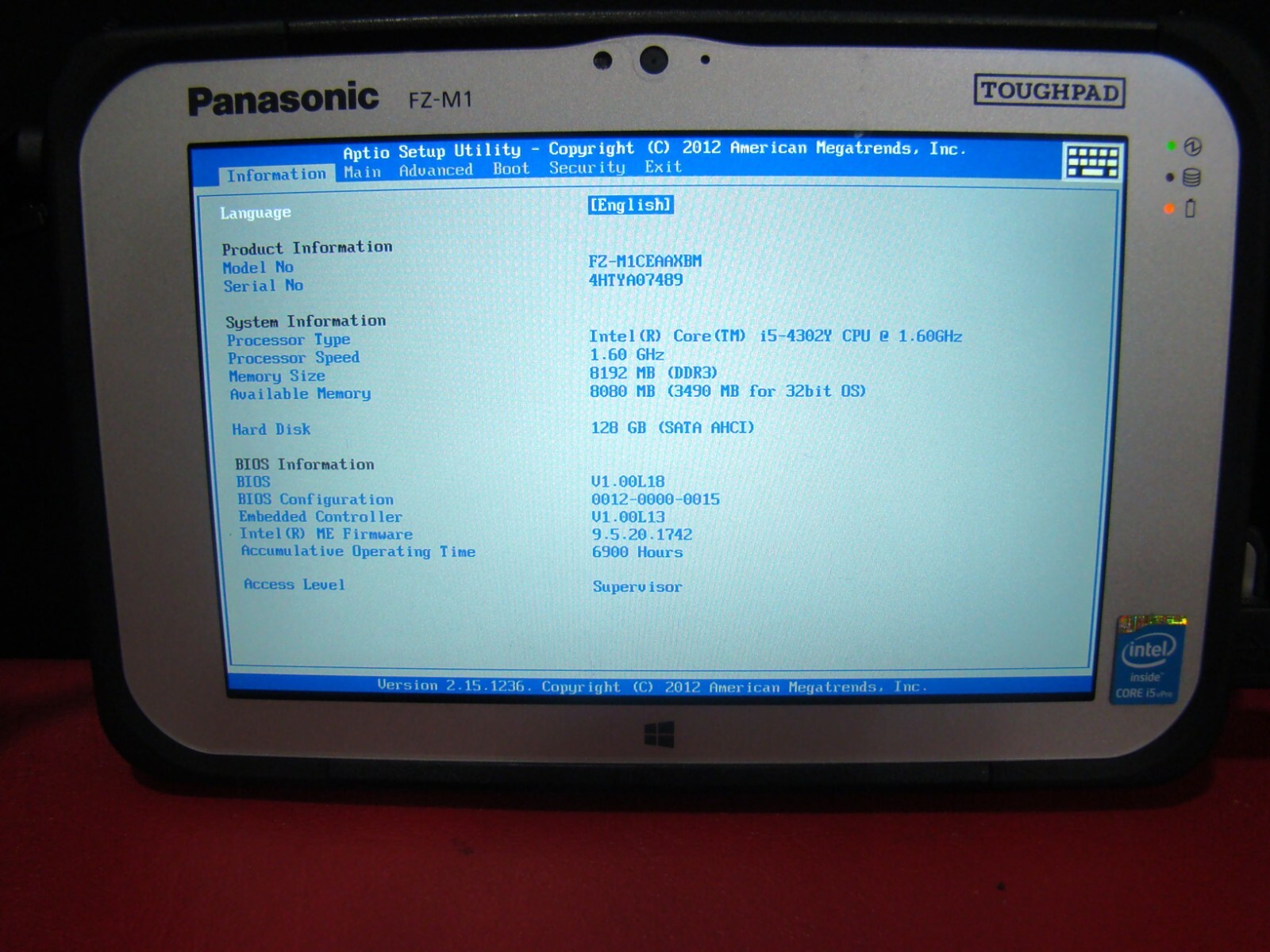 Panasonic Toughpad FZ-M1 i5 1.60GHz 8GB 128GB (FZ-M1CEAAXBM) READ DESCRIPTION